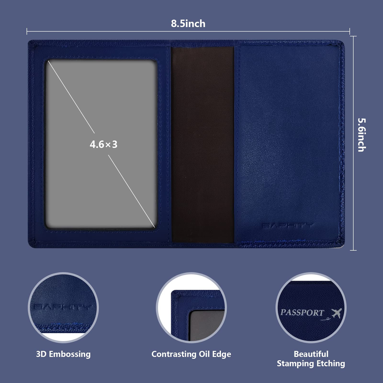 Custodia per passaporto in vera pelle, per donne e uomini, custodia ultra sottile con slot per carte di vaccino, blocco RFID, H-Blue., moderno