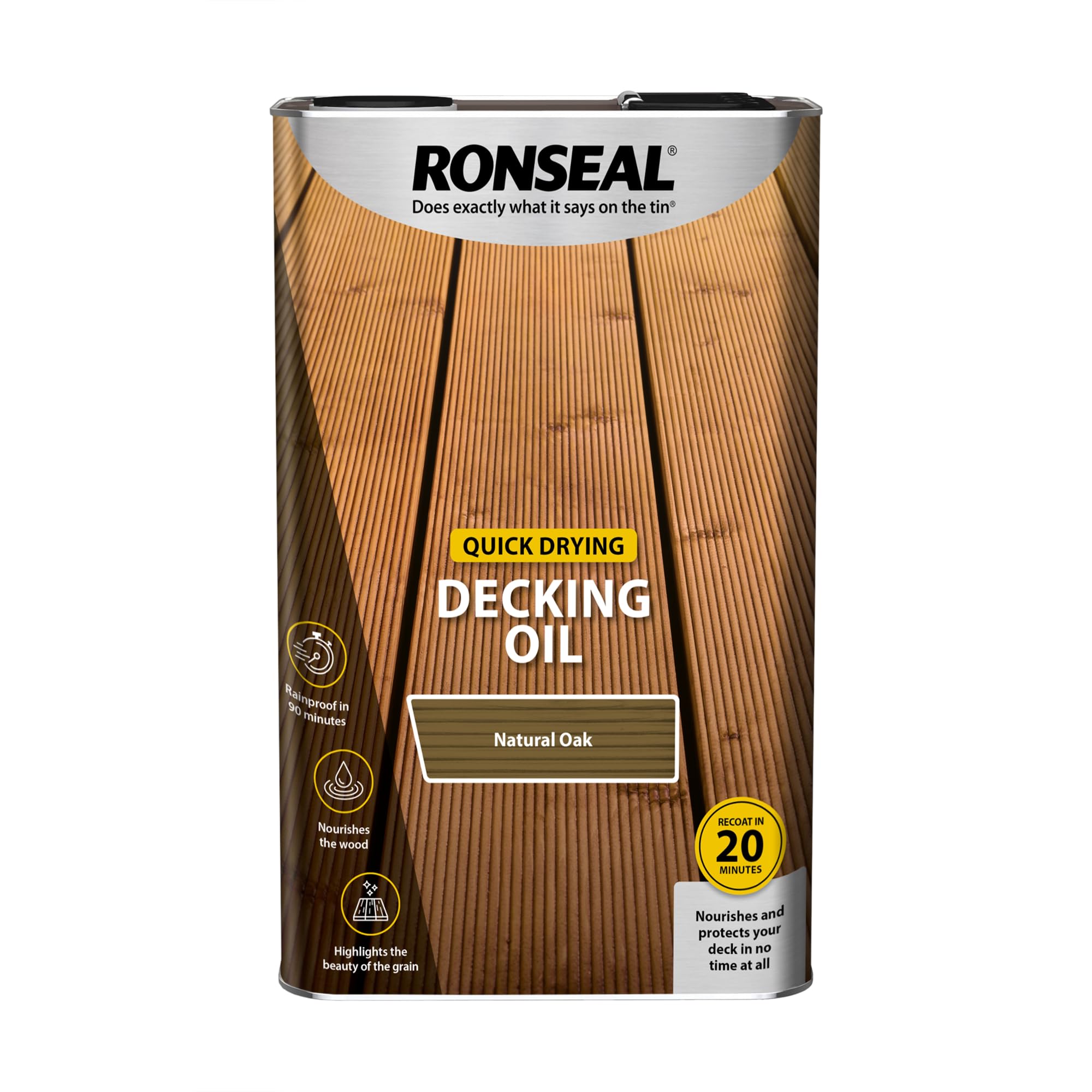 Ronseal | Quick Drying Decking Oil | Natural Oak 5L | RSLQDDONO5L| | Penetrating oil formulation enhances water repellency and weather resistance across exterior timber decking.