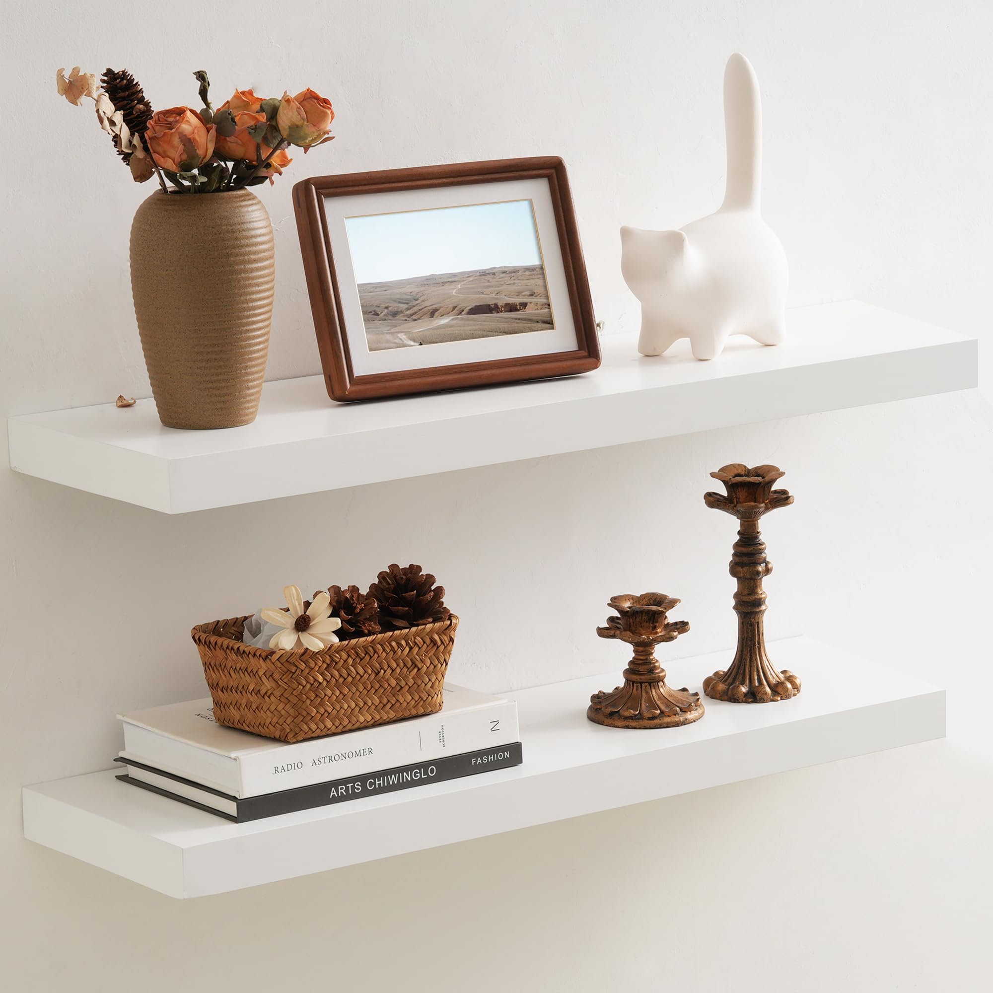 Farmhouse Floating Shelves - 8 Inch Deep Rustic Wood Wall Shelf - Premium Solid Pine Wood Storage Shelf Display Shelf for Kitchen Living Room Bedroom