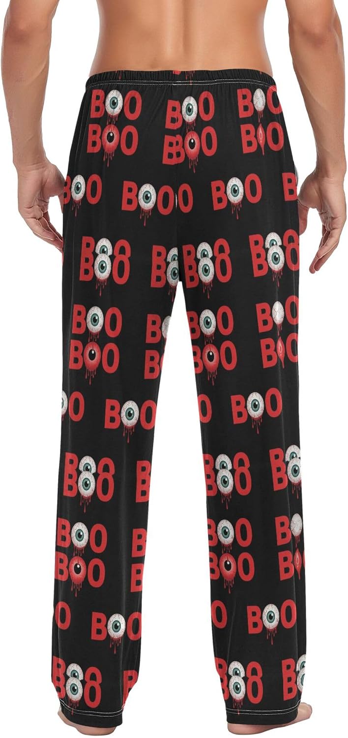 Sinestour Halloween Boo Eyeballs Red Men's Pajama Pants Pjs Bottoms with Pockets Soft Long Sleep Pants for Men, S