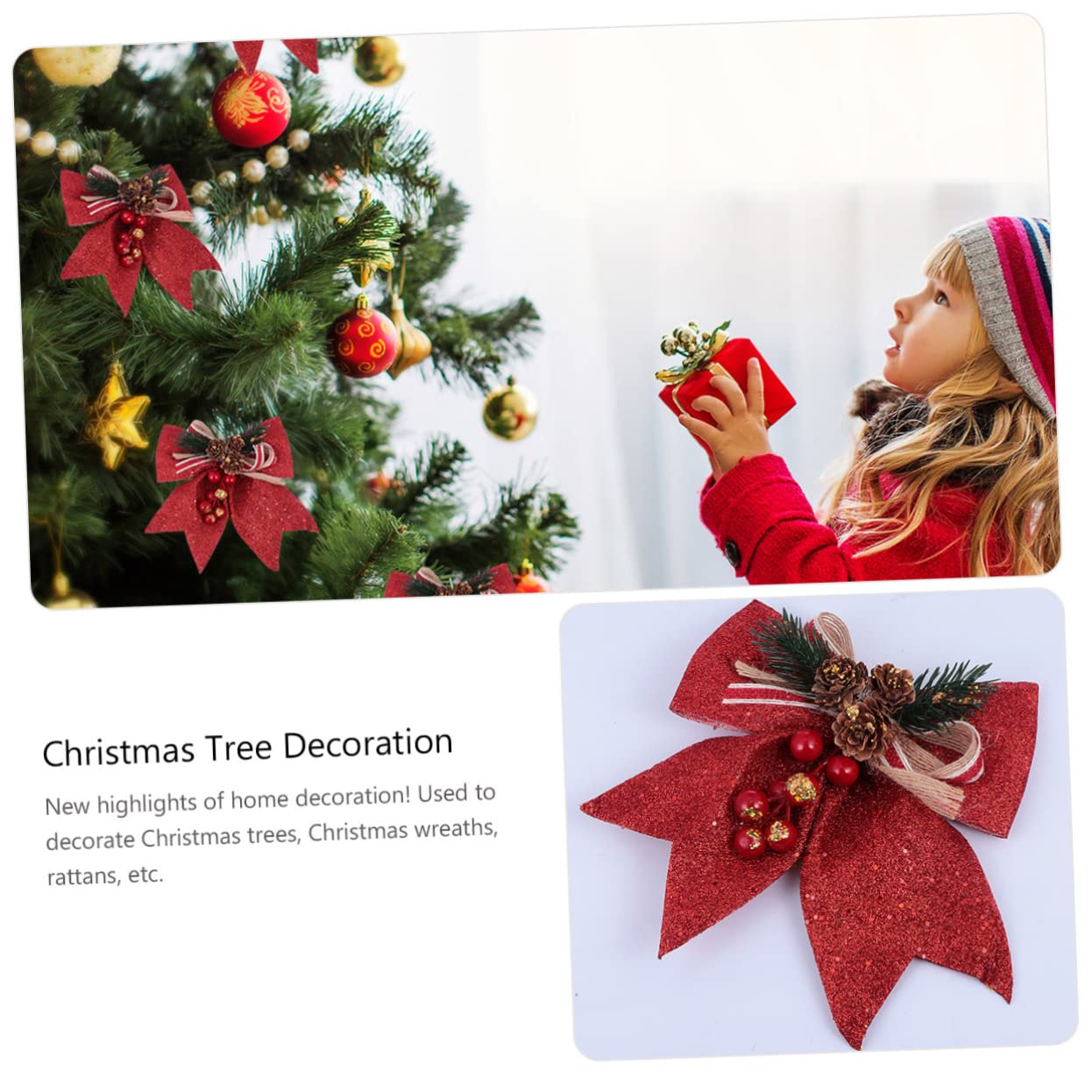 Abaodam 12pezzi Decorazioni Natalizie con Fiocchi Glitterati per Albero di Natale Addobbi Festivi Materiale di qualità per Atmosfere Incantevoli
