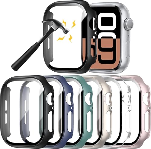 Miniatura 14 de Rontion - Juego de 6 fundas de PC rígidas con protector de pantalla de vidrio templado de 44 mm para Apple Watch SE 3/SE (2ª) Series 6/SE/5/4,