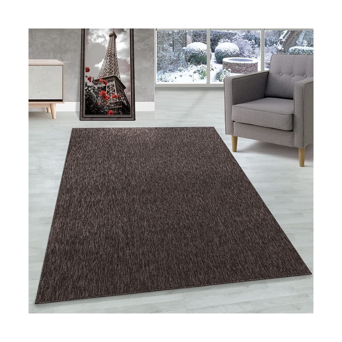 Tapis chiné brillant marron à poils courts 4 mm résistant 120 x 170 cm