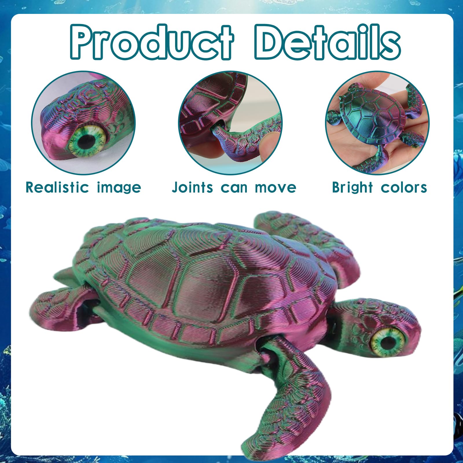 LALASTYULE 2PCS 3D Printed Mini Animals Set Turtle Fidget Toys Articular Mobility Toys Articulated Flexible Turtle Home Office Decor Educational - Image 3
