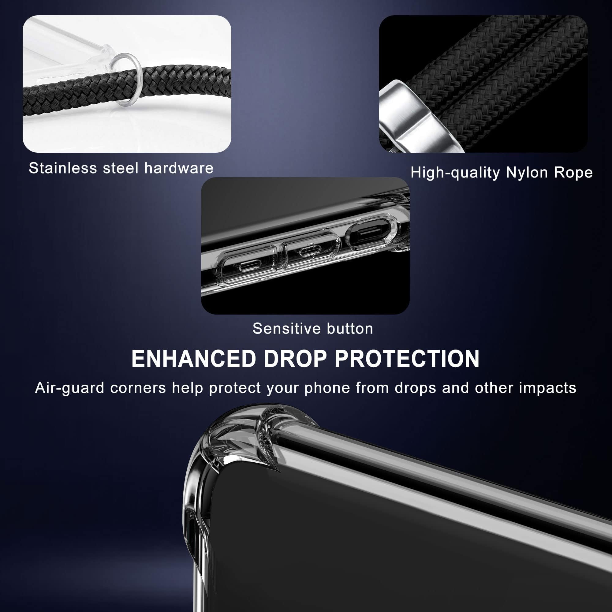 SAMCASE Cover Con Cordino Per IPhone 12/12 Pro 6.1'' - Custodia A Tracolla Trasparente In Silicone Morbido Con Laccetto Regolabile Nero