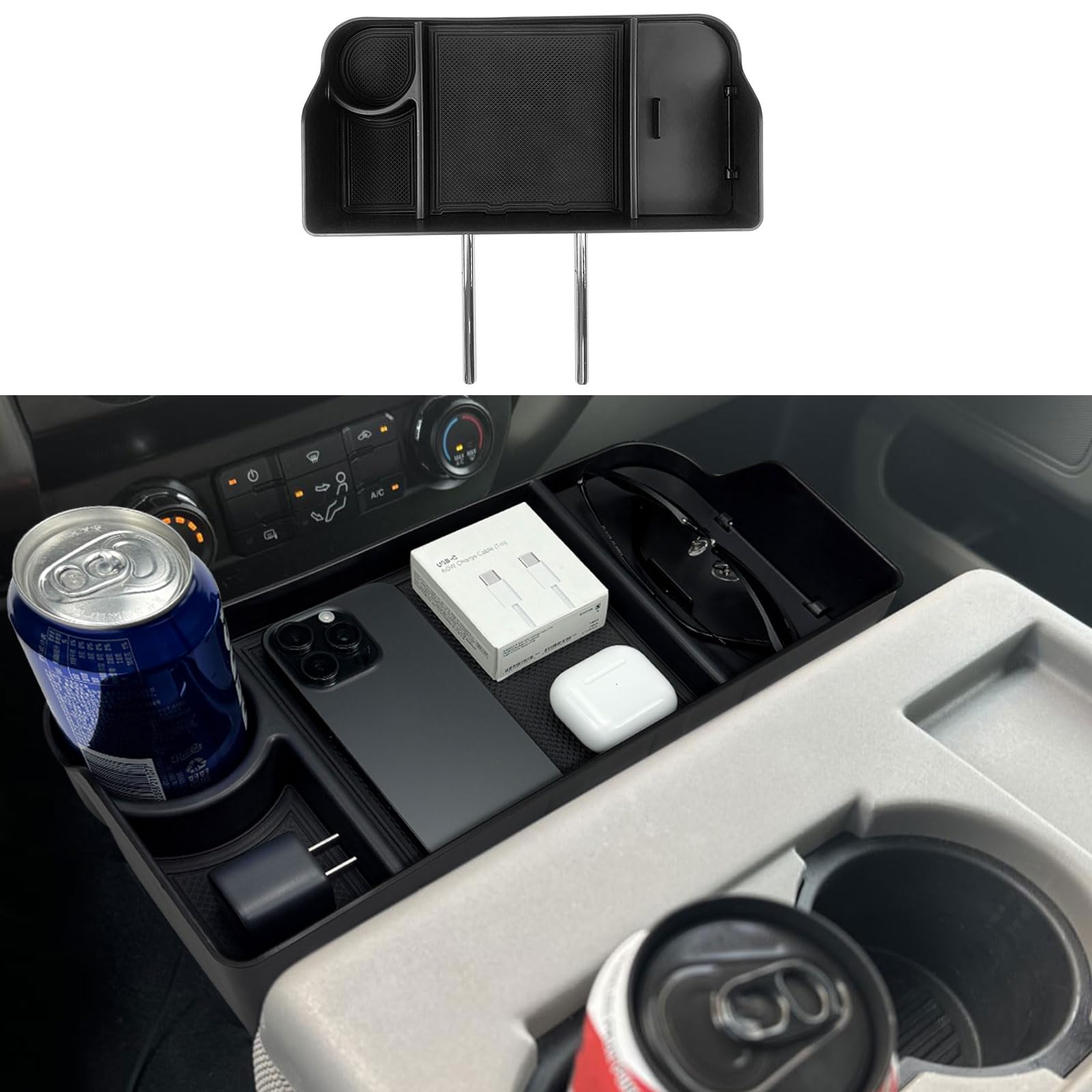 Zxiaochun Center Console Seat Headrest Organizer for 2011-2024 2025 Ford F150 F250 F350 F450 F550 F650 Accessories, Storage Tray with Non-Slip Rubber