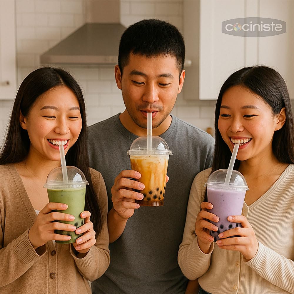 Kit Party Bubble Tea para 6 bebidas en casa listo en 15 s con perlas de tapioca boba y 3 sabores Matcha Azúcar Moreno Taro incluye vasos tapas pajitas