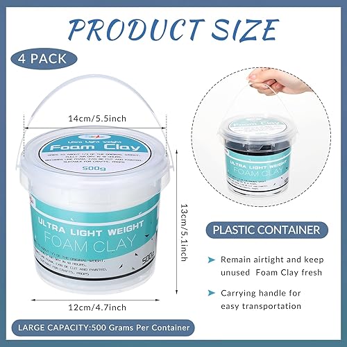 Miniatura 2 de Qilery Paquete de 4 arcilla de espuma para cosplay, arcilla de espuma EVA moldeable, arcilla seca al aire, arcilla de espuma ligera moldeable para