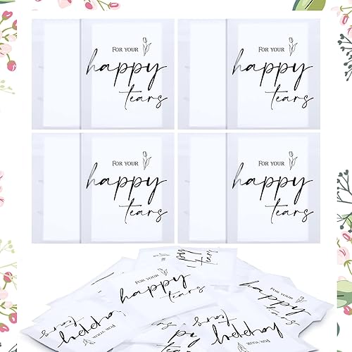 Happy Tears - Paquete de pañuelos de 3 capas para boda, pañuelos de boda para invitados, tamaño de viaje, pañuelos faciales individuales para boda,