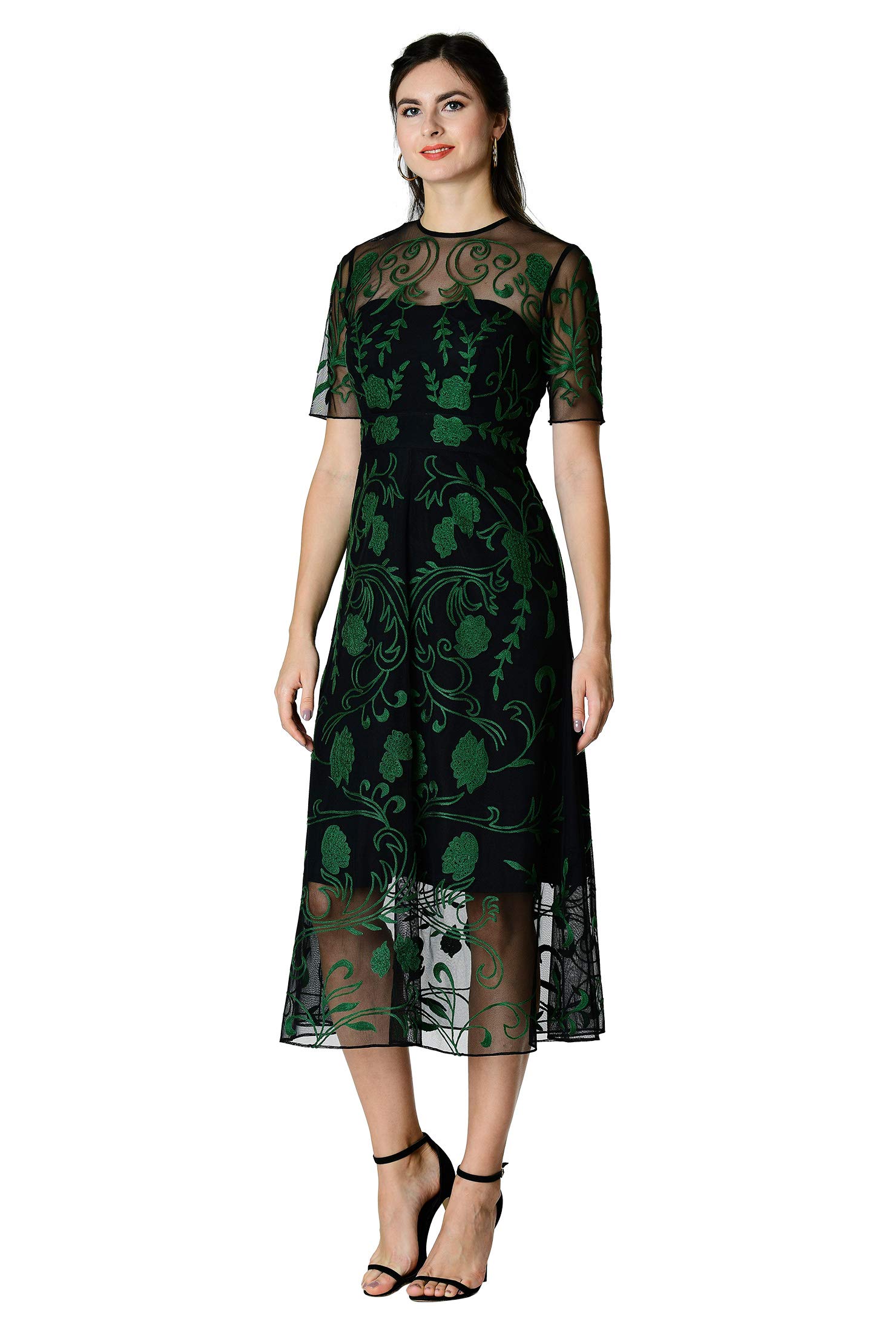 Eshakti Fx Floral Wool Embellished Mesh Dress Customizable Neckline Sleeve  | Desertcart Aruba