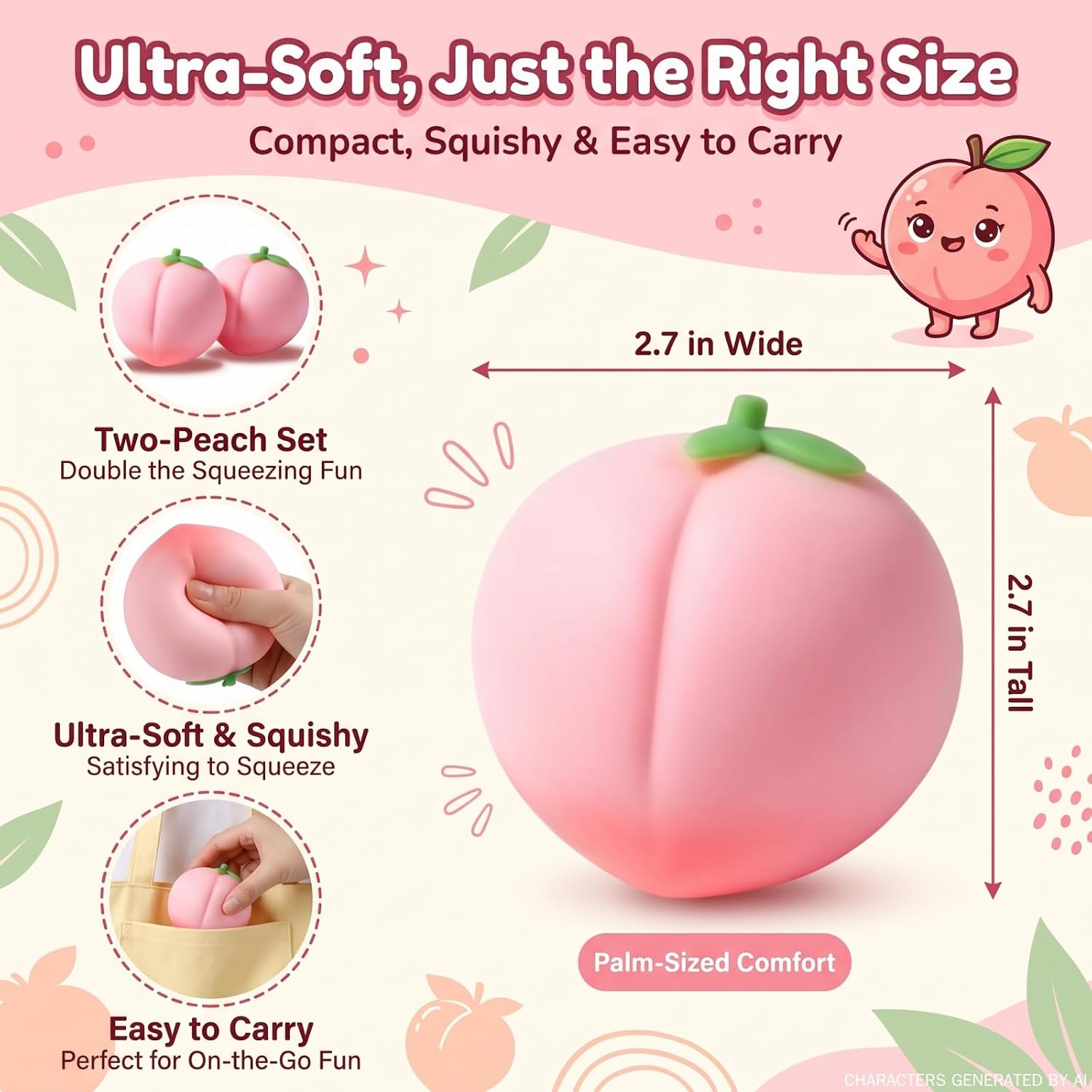 2pcs Slow Rising Peach Squishy Toy, Soft Stress Relief Fidget Ball for Adults Calming Anxiety Sensory Tool image 5