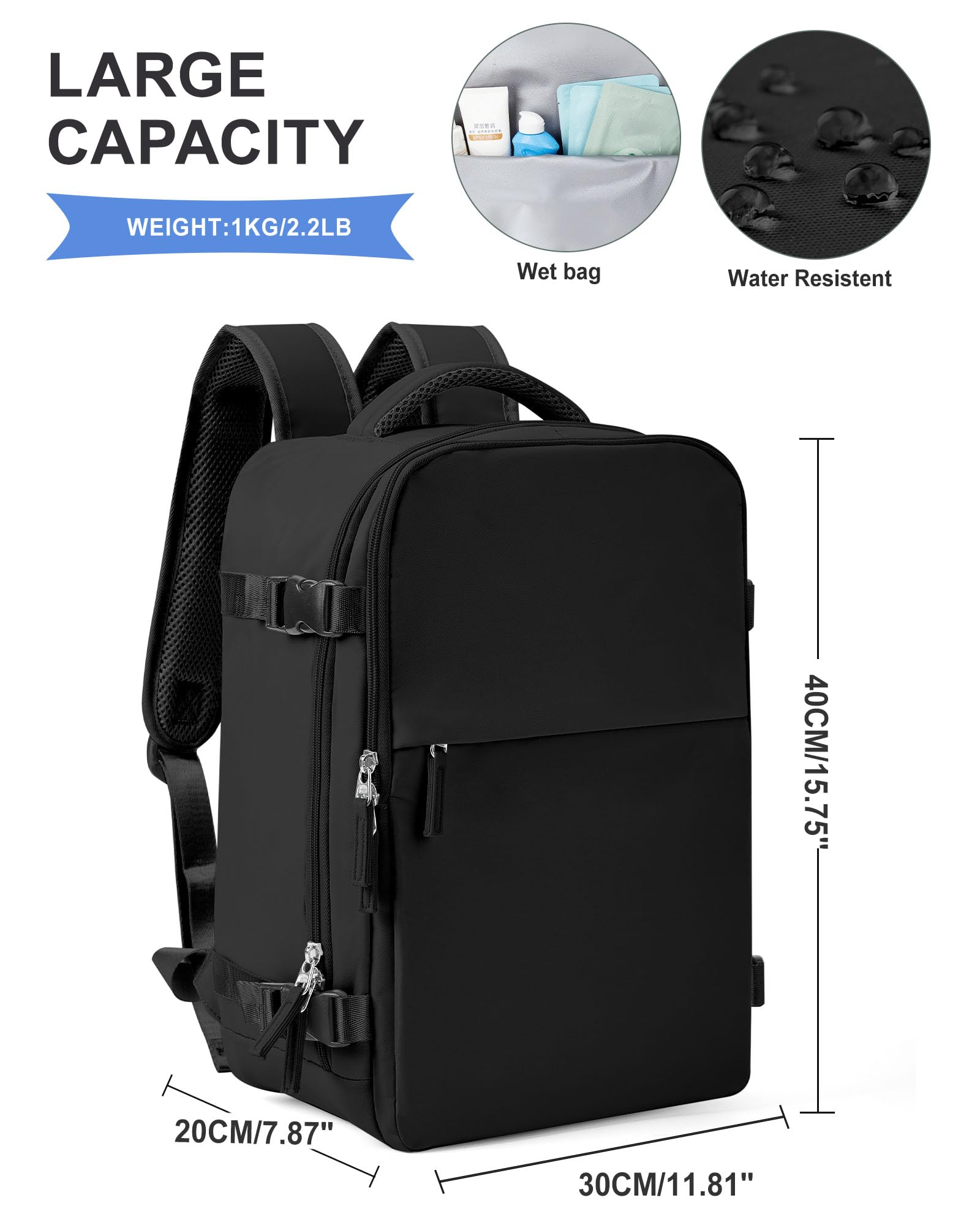 SZLX Zaino Ryanair 40x30x20 Sottovuoto con Pompa Zaino da Viaggio 40x30x20 Wizzair Bagaglio a Mano 40x20x25 Ryanair Donna Borse da Cabina per Easyjet 45x36x20 Uomo Zaino Laptop 14 Pollici Valigia