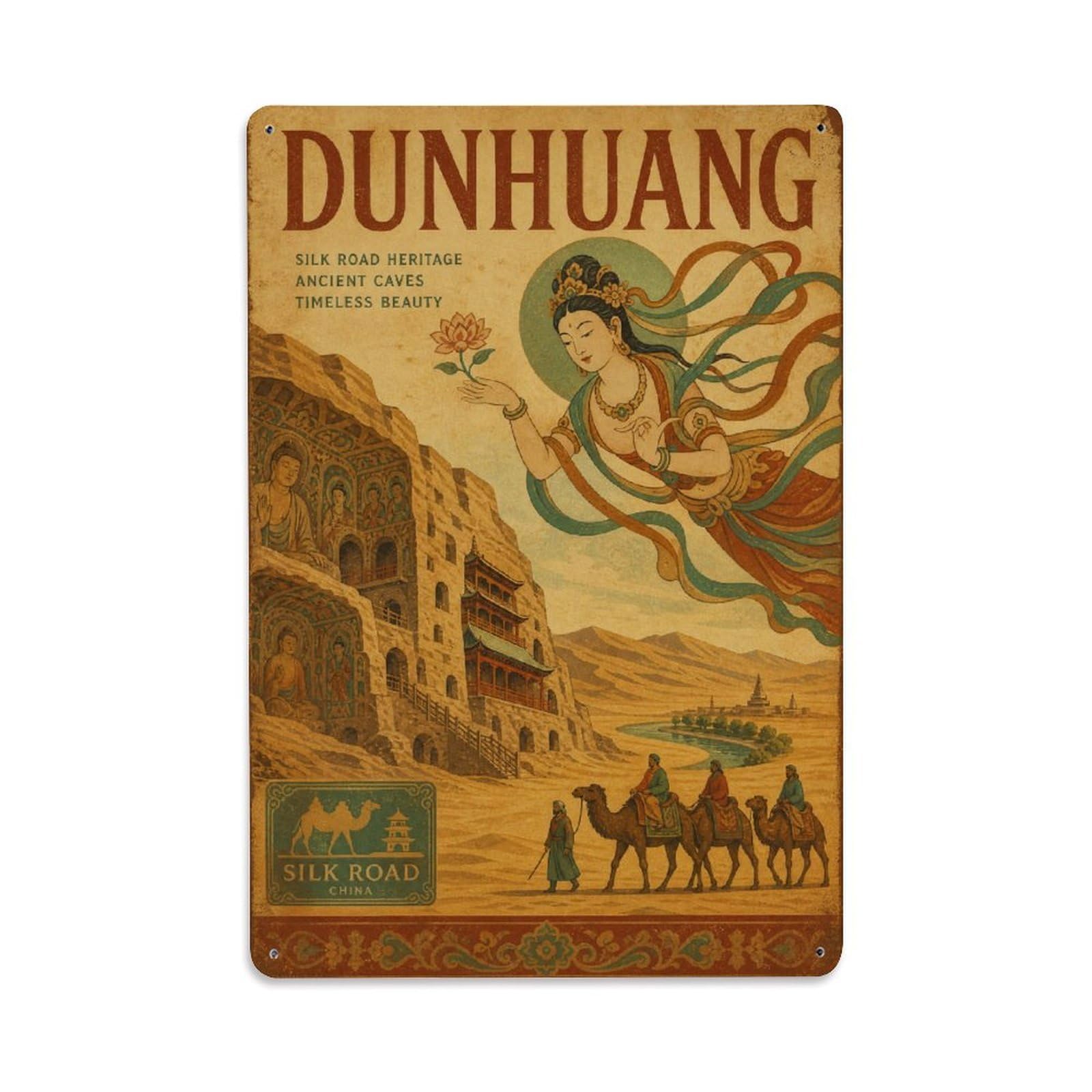 Metal Tin Sign Vintage Travel China Dunhuang