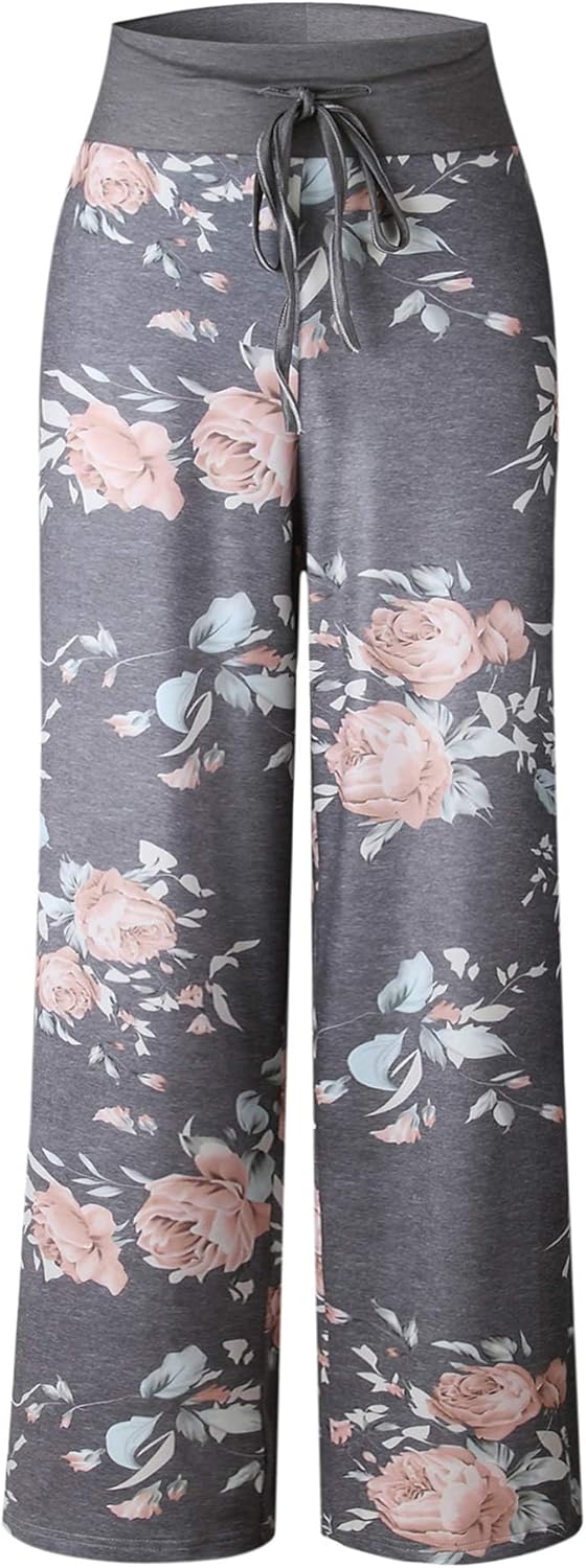 Elsofer Women's Pajama Lounge Pants Floral Print Comfy Casual Stretch Palazzo Drawstring Pj Bottoms Wide Leg Pants - Image 4