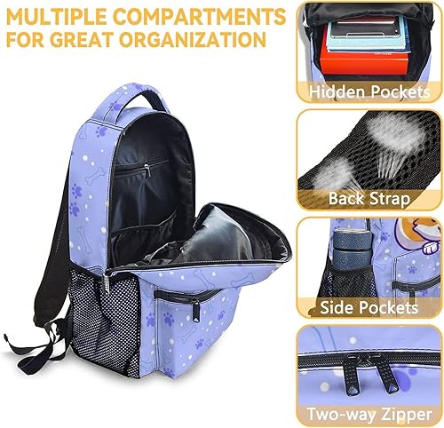 Miniatura 6 de Linda mochila Corgi, mochila escolar de 16 pulgadas con correas ajustables, duradera, ligera, mochila escolar, Corgi3-2, Compacto