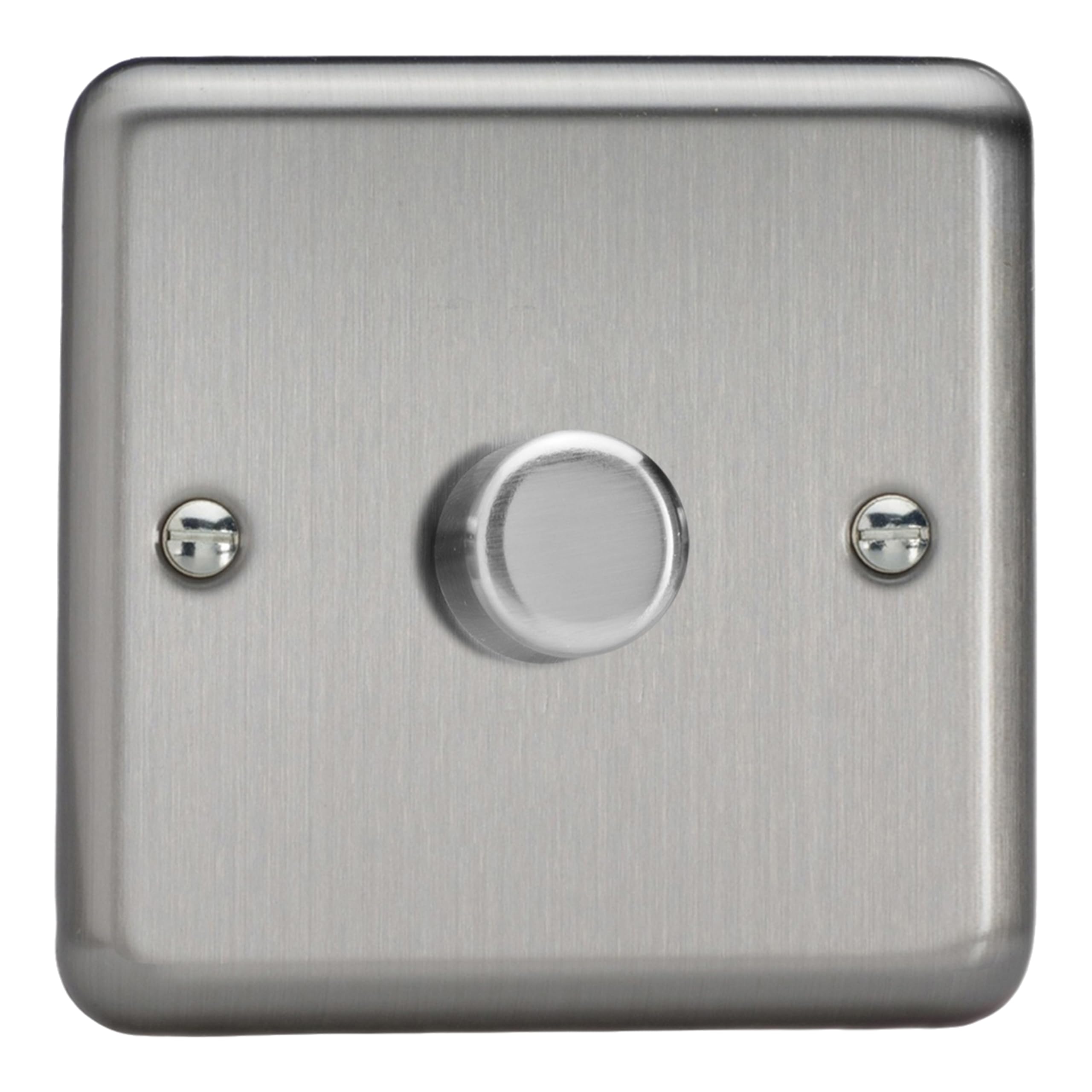 Varilight Single V-Dim Rotary 2-Way Dimmer 1 x 60-400W - Value Matt Chrome With Brushed Steel Knob, White, 86x86x46mm