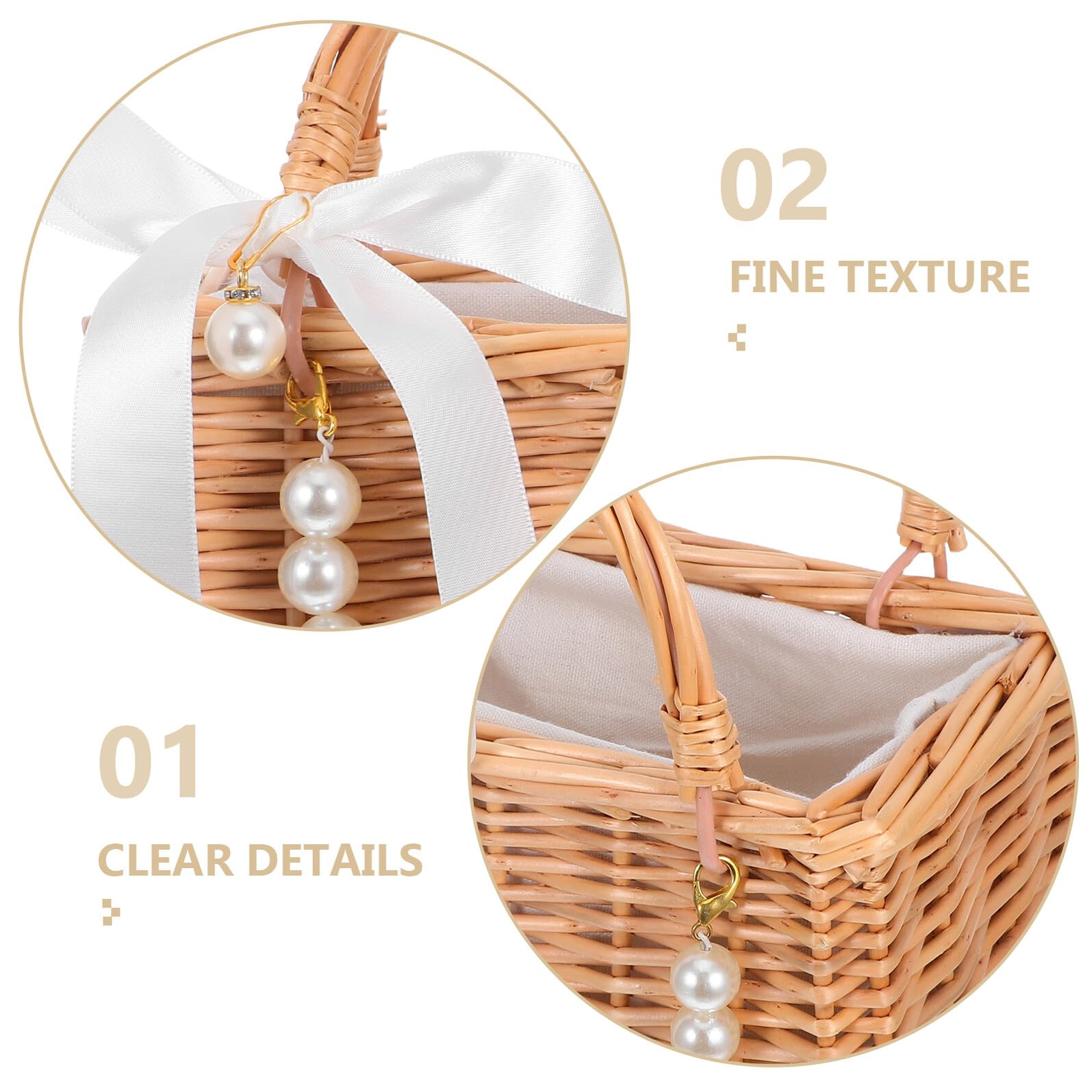 Handgefertigter Dekorativer Geflochtener Blumenkorb aus Weide mit Perlenkette und Schleifenband Elegante Geschenktasche für Hochzeitsfeiern und Partys