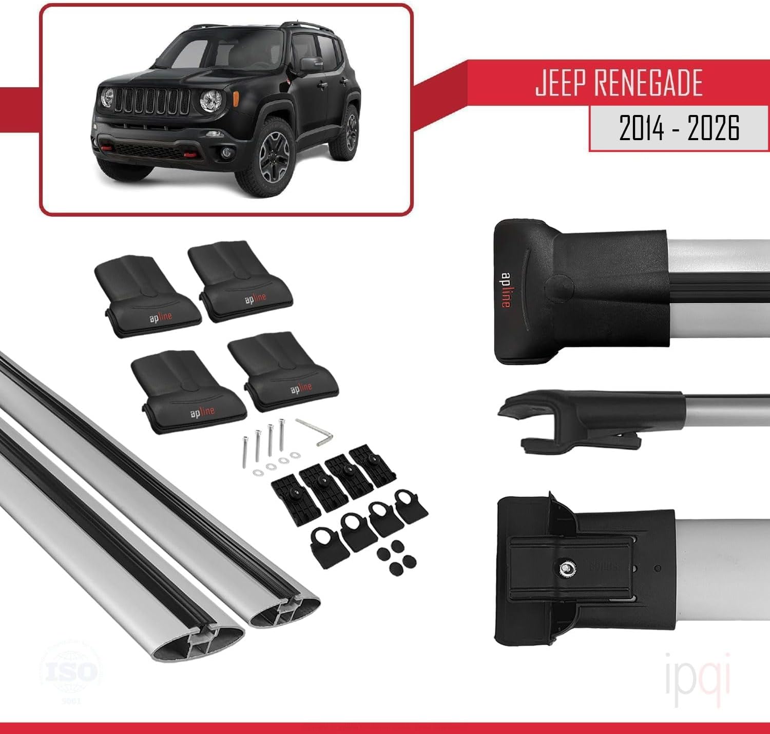 RE&AR Tuning Cross Bar Compatible for Jeep Renegade 2014-2021 Roof Racks Car Top Luggage Carrier Rails Alu Gray