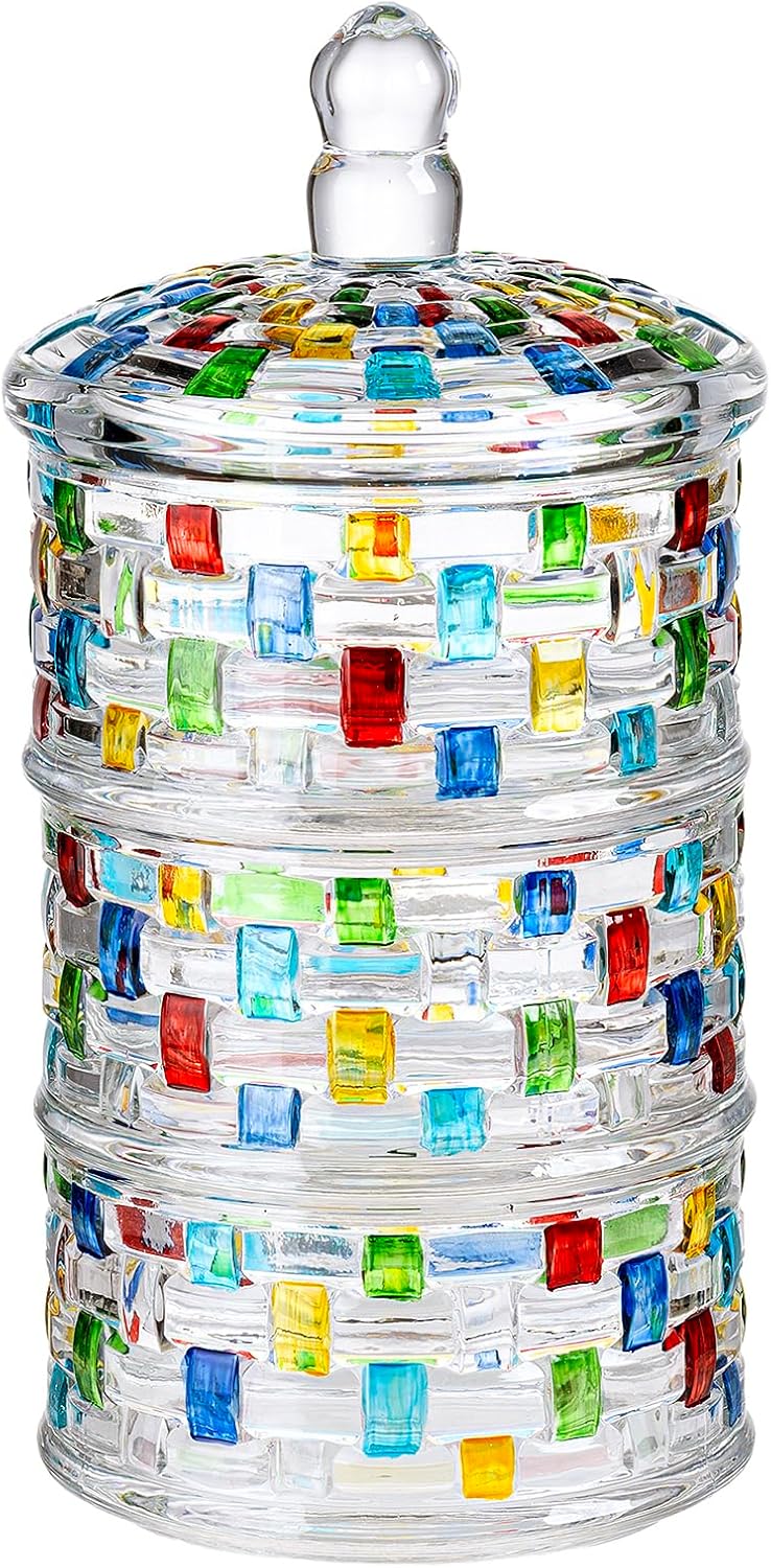 MyGift 16 Inch Modern 3 Tier Clear Glass Stacking Apothecary Jars with Lid, Round Glass Display Candy and Cookie Containers, 16 inch Tall