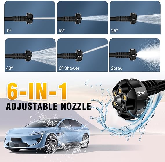 Cordless Bucket High Pressure Washer, Portable Power Jet Pro Washer Gun with 2x 3.0Ah Batteries, 6-in-1 Adjustable Nozzle, 10m Range Pressure Cleaner for Car/Patio/Garden/Floor Cleaning & Watering