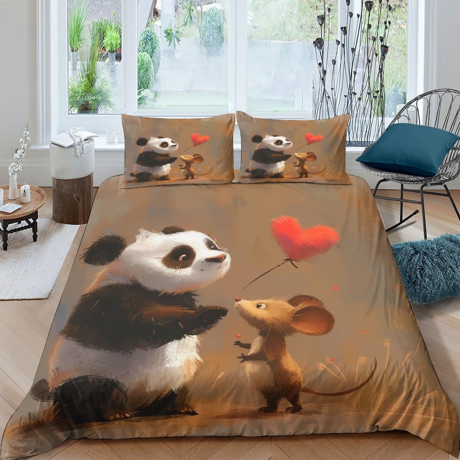 Housse de couette Panda anti-plis en microfibre douce pour lit 2 personnes