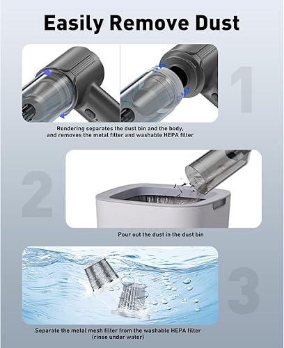 Miniatura 7 de Aspirador de mano inalámbrico con motor sin escobillas, mini plumero de aire de alta potencia de 21000 PA, teclado 7 en 1, aspiradora portátil con
