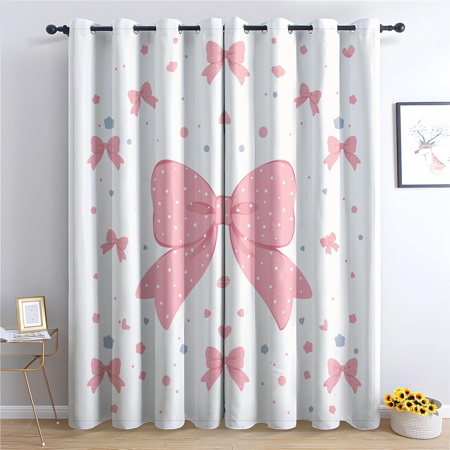 Heart Blackout Curtains 63 inch Length, Thermal Insulated Room Darkening Grommet Drapes for Living Room & Bedroom, Girls Rainbow Love Window Treatments & Home Decor, 2 Panels Set