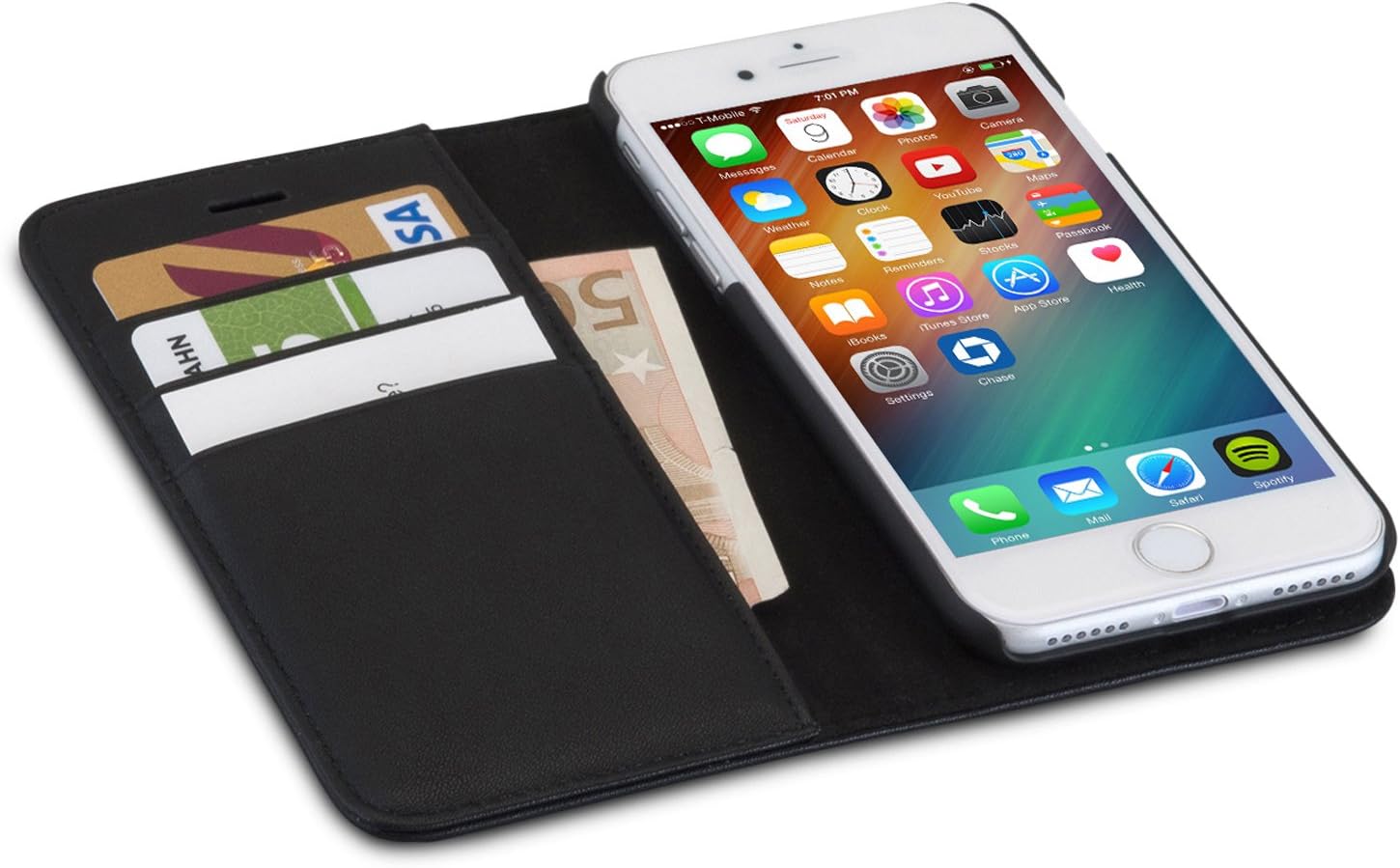 CASEZA iPhone SE 2020 Case/iPhone 8 / iPhone 7 Black Zurich Premium Vegan PU Leather 2 in 1 Flip Folio Book Detachable Magnetic Cover for The Original iPhone SE 2020 & 8 & 7 - Flexible Case