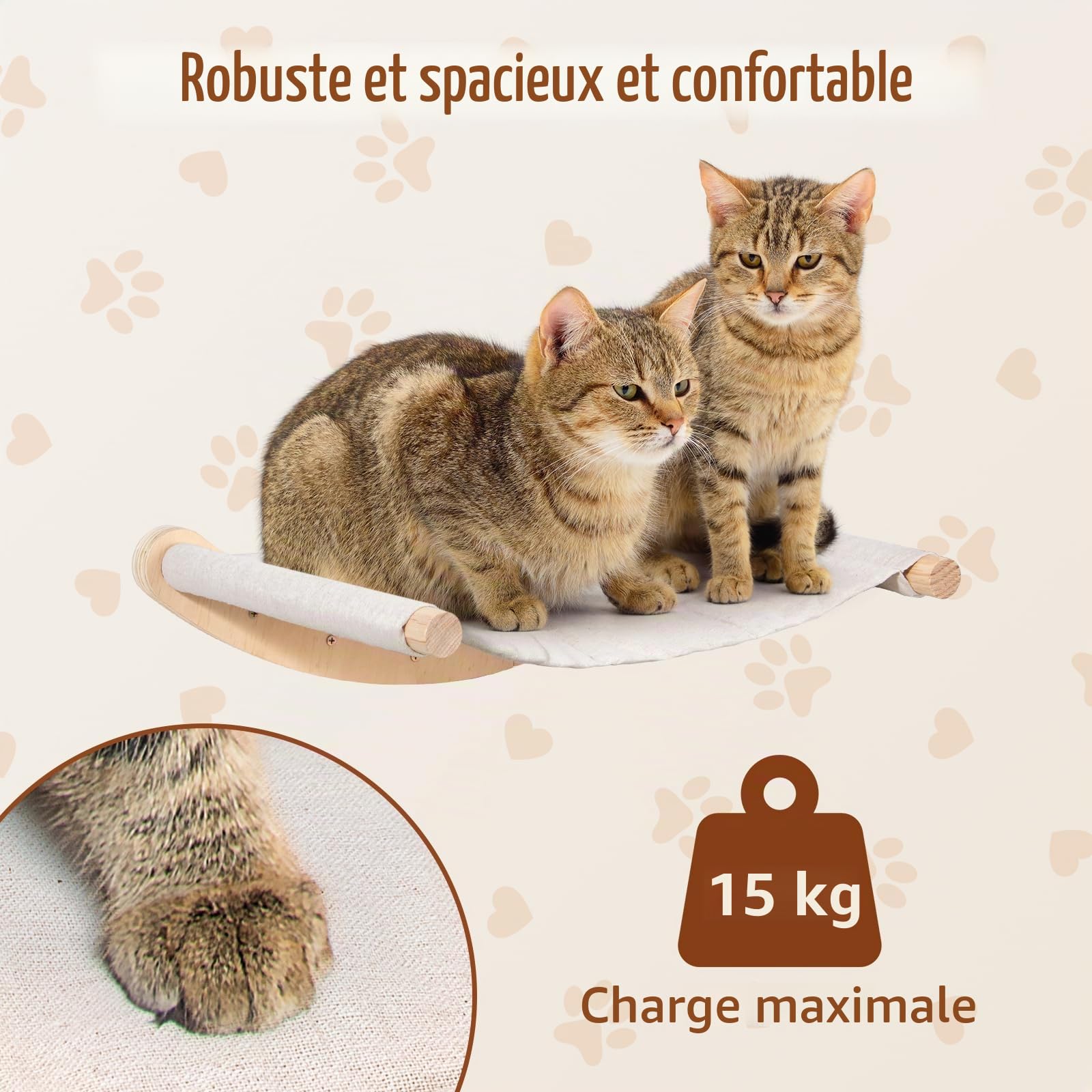 Todeco Mur d'escalade pour chat - Montage mural - Avec escalier et hamac pour chat - Mur d'escalade à quatre niveaux avec grattoir en jute pour chats et tapis antidérapant - Échelle 2 en 1 - Meuble