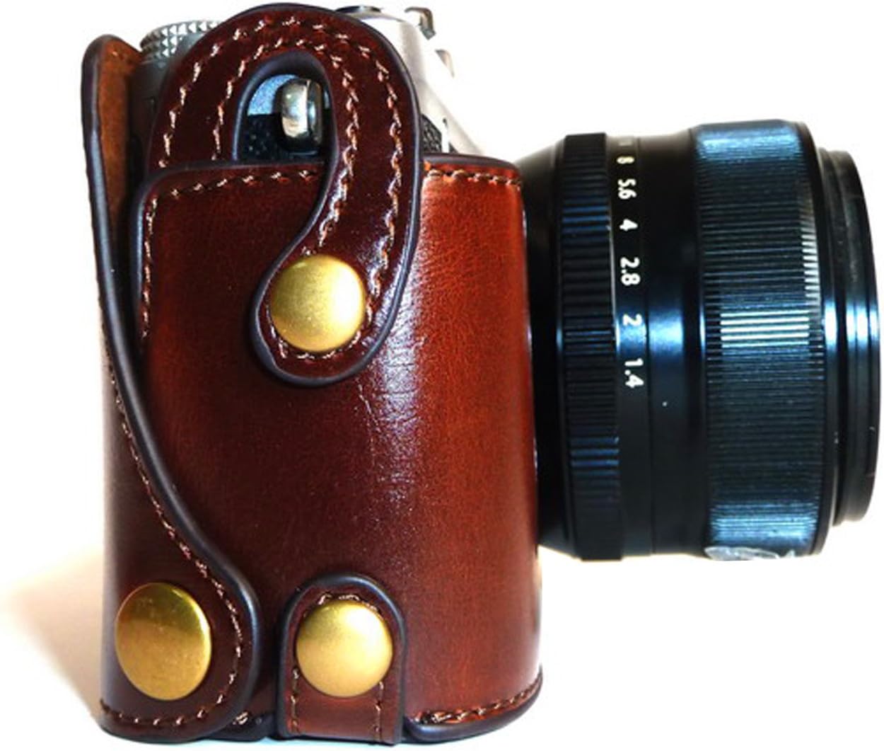 JUNIPA Camera Leather Half Case Bottom Case for Fujifilm XE1 XE2 Digital Camera - Coffee