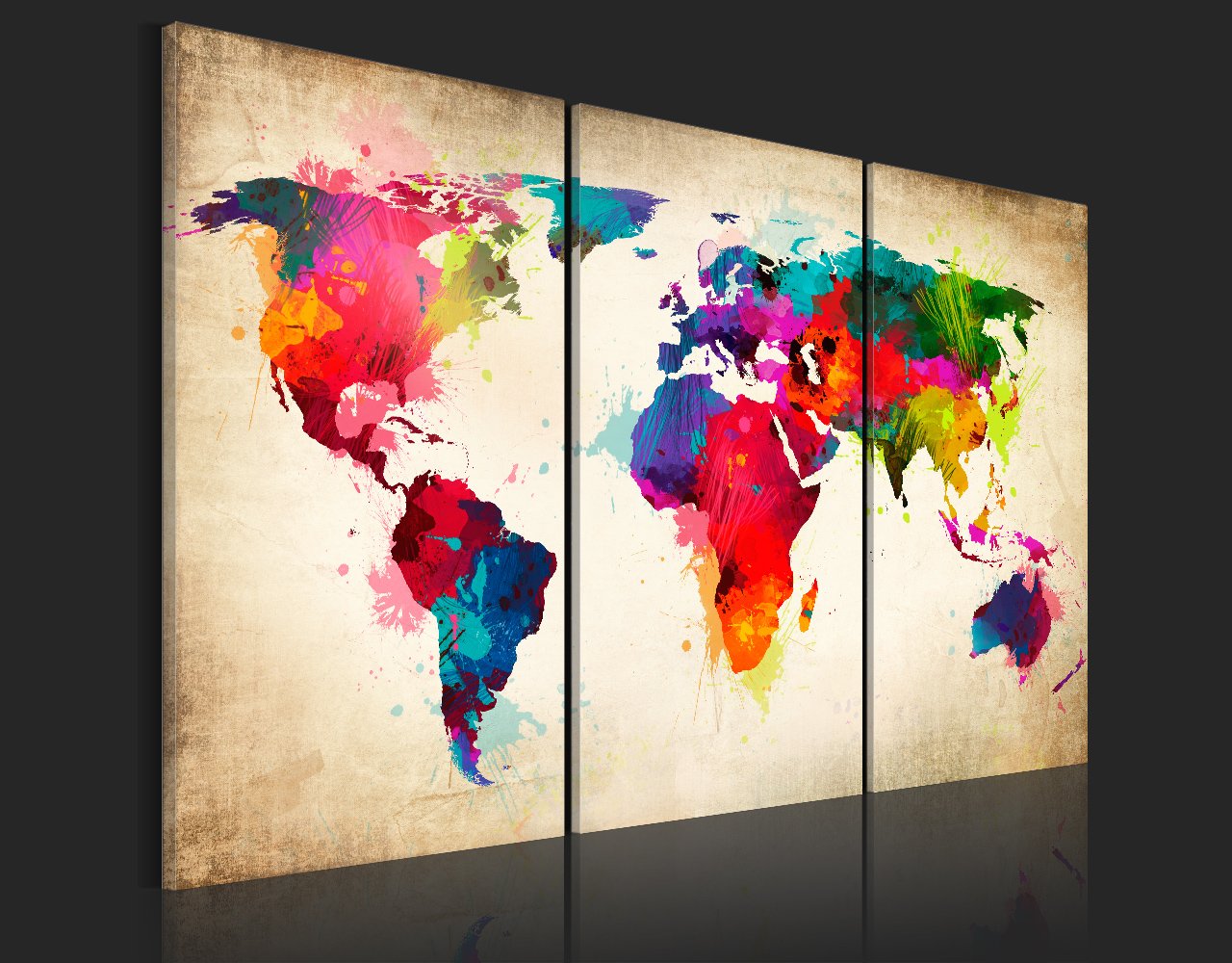 B&D XXL - Lavagna Di Sughero per Puntine - Mappa Mondo 120x80 cm 3 Pezzi - Bacheca Sughero da Parete & Quadri Componibili in un Uno - Grande Decorativo per Parete per le Note - Terra k-A-0006-p-f