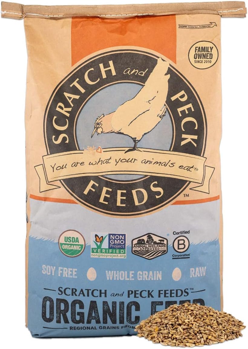 Scratch and Peck Feeds3 Grain Scratch Chicken and Duck Supplemental Grain - 25 lbs Bag - Corn-Free and Soy-Free - 9.8% Protein, Certified Organic and Non-GMO Project Verified Chicken FoodUSDA Organic