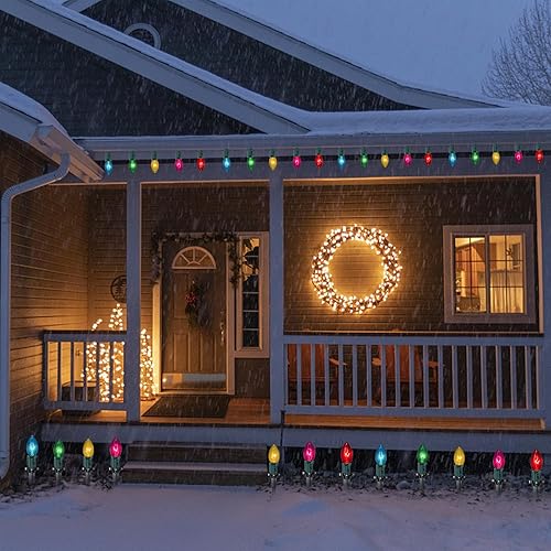 Miniatura 4 de Abeja Luces de camino de Navidad multicolor C9, 38 pies, luces de Navidad para césped al aire libre con 27 bombillas LED C9 transparentes