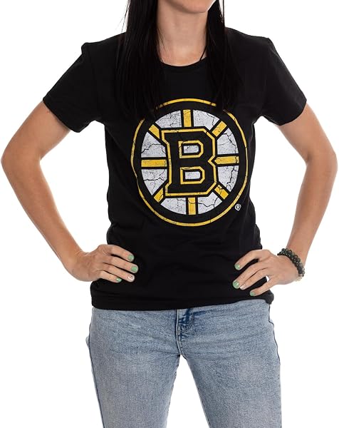 Calhoun NHL Surf & Skate Women's Distressed Print Fitted Crew Neck Premium T-Shirt (Edmonton Oilers, X-Large) - 1