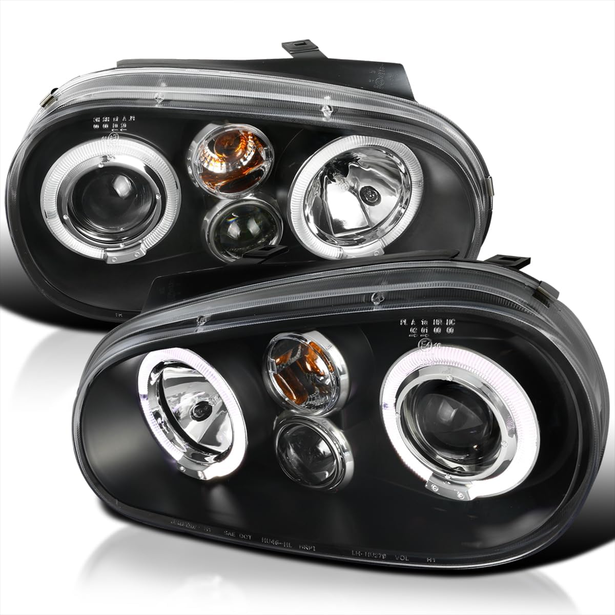 SPEC-D TUNING Black Dual Halo Projector Headlights Compatible with 1999-2006 Volkswagen Golf, Golf GTI VW MK4 Left + Right Pair Headlamps Assembly