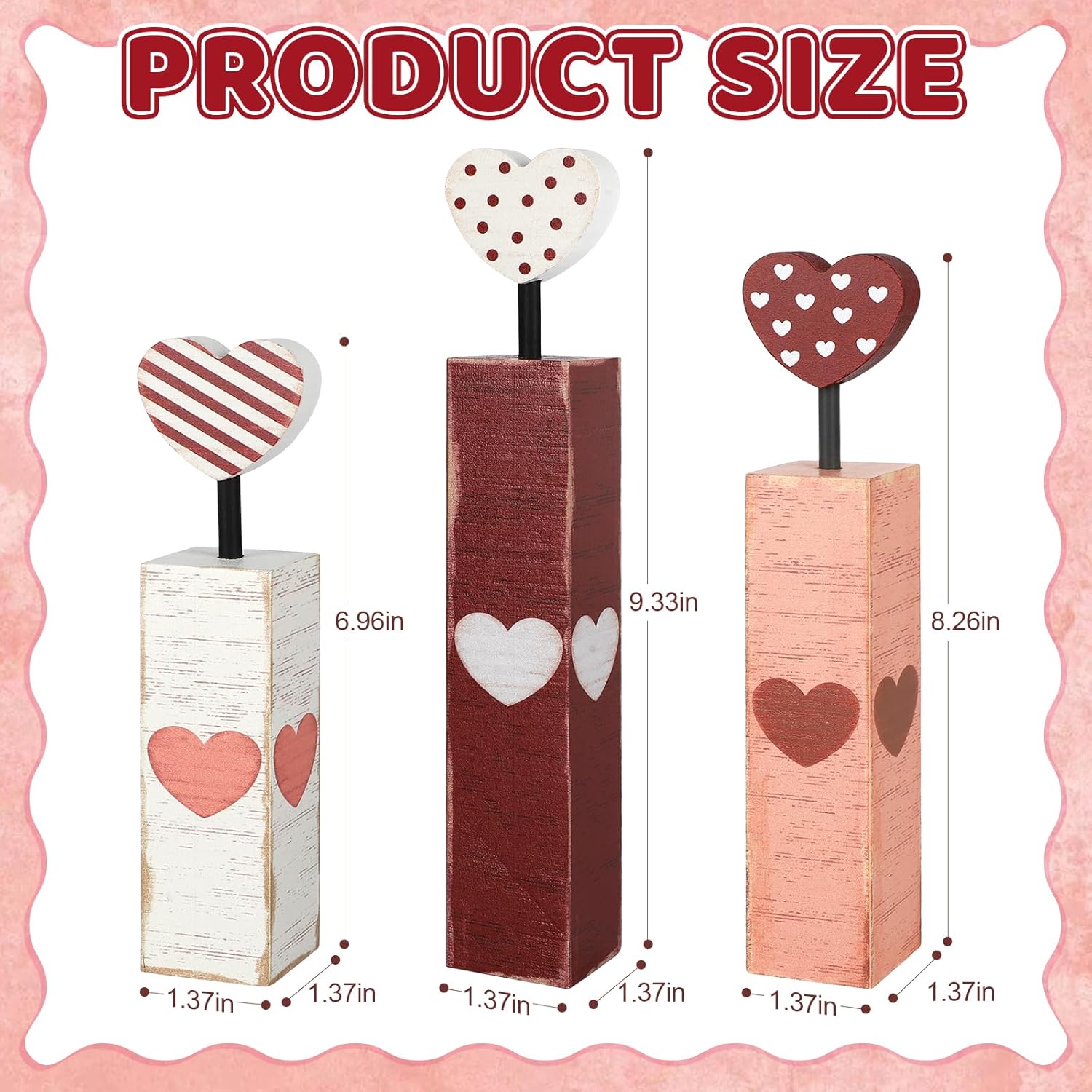 Valentine's Day Table Decorations 3 PCS Red Heart Tiered Tray Decor Wooden Rustic Valentine's Day Decor for Wedding Party Supplies (Candle.A) - Image 2