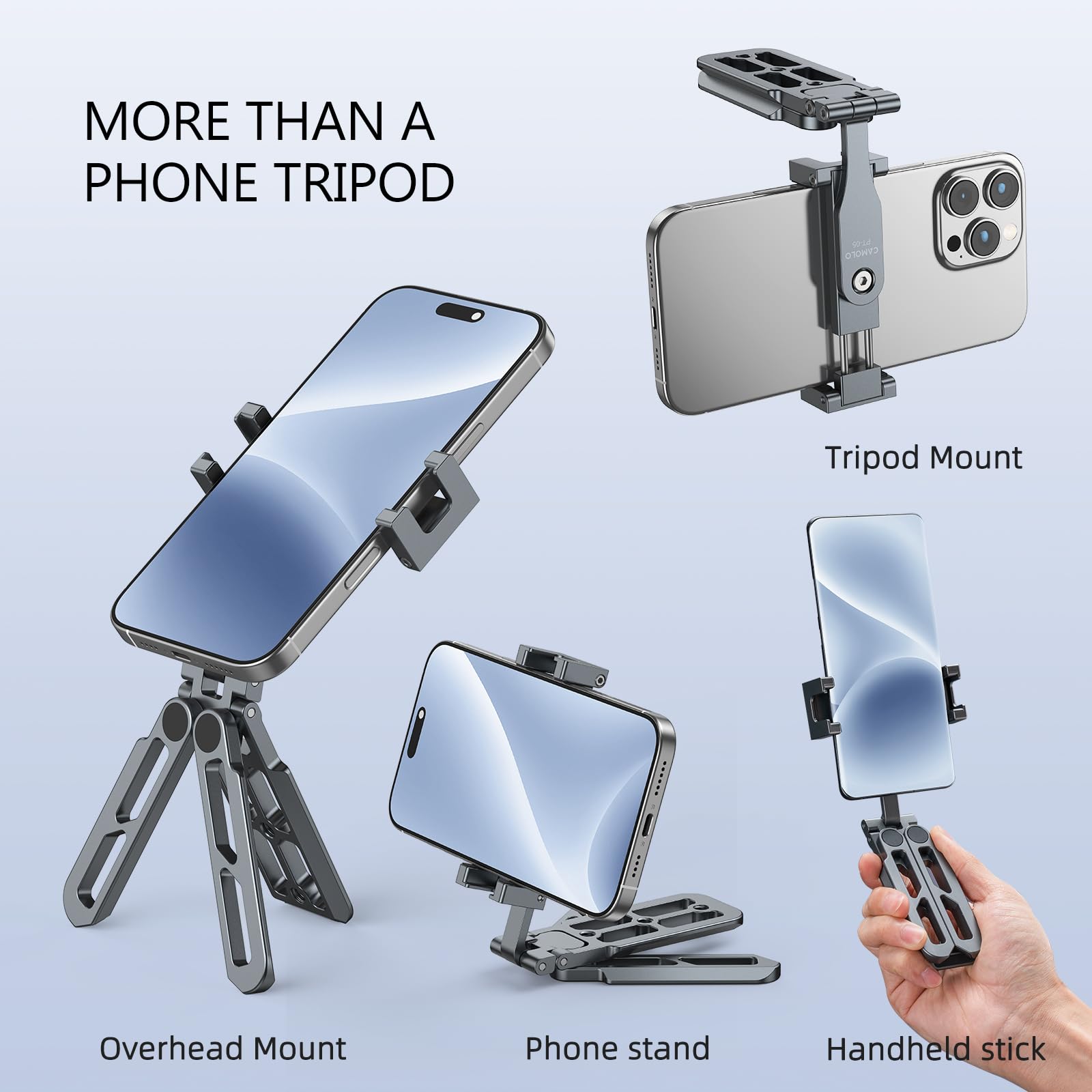 PT-05 - Trípode para teléfono móvil, plegable, con bolsillo para teléfono celular, soporte de escritorio para teléfono inteligente, soporte de escritorio para viajes, todo en uno, Vlog, video