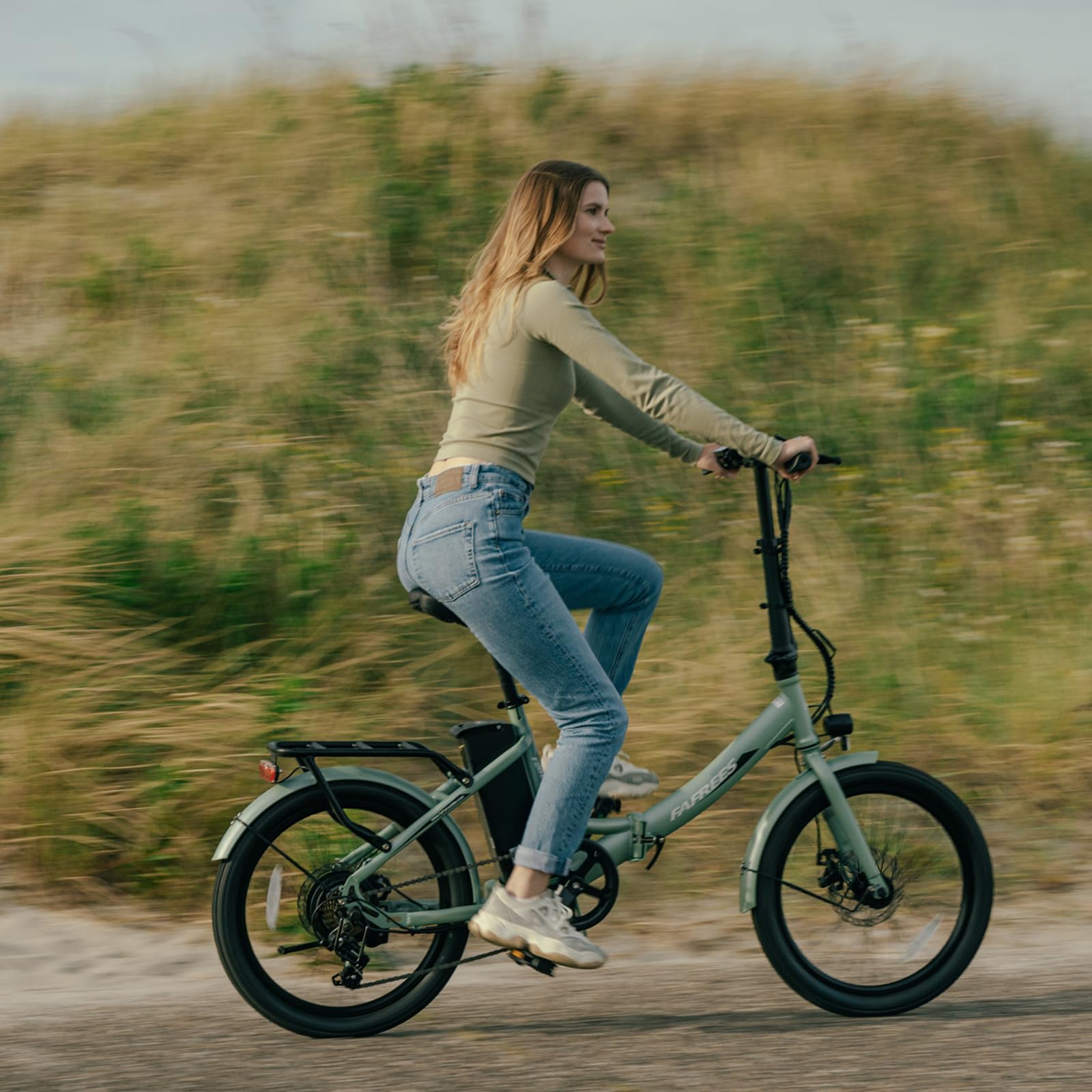 Fafrees Bicicletta elettrica F20 LIGHT, bici da città elettrica pieghevole da 20 pollici, motore da 250 W, batteria da 16,75 Ah, e-bike a 7 velocità per donna, autonomia 110 km