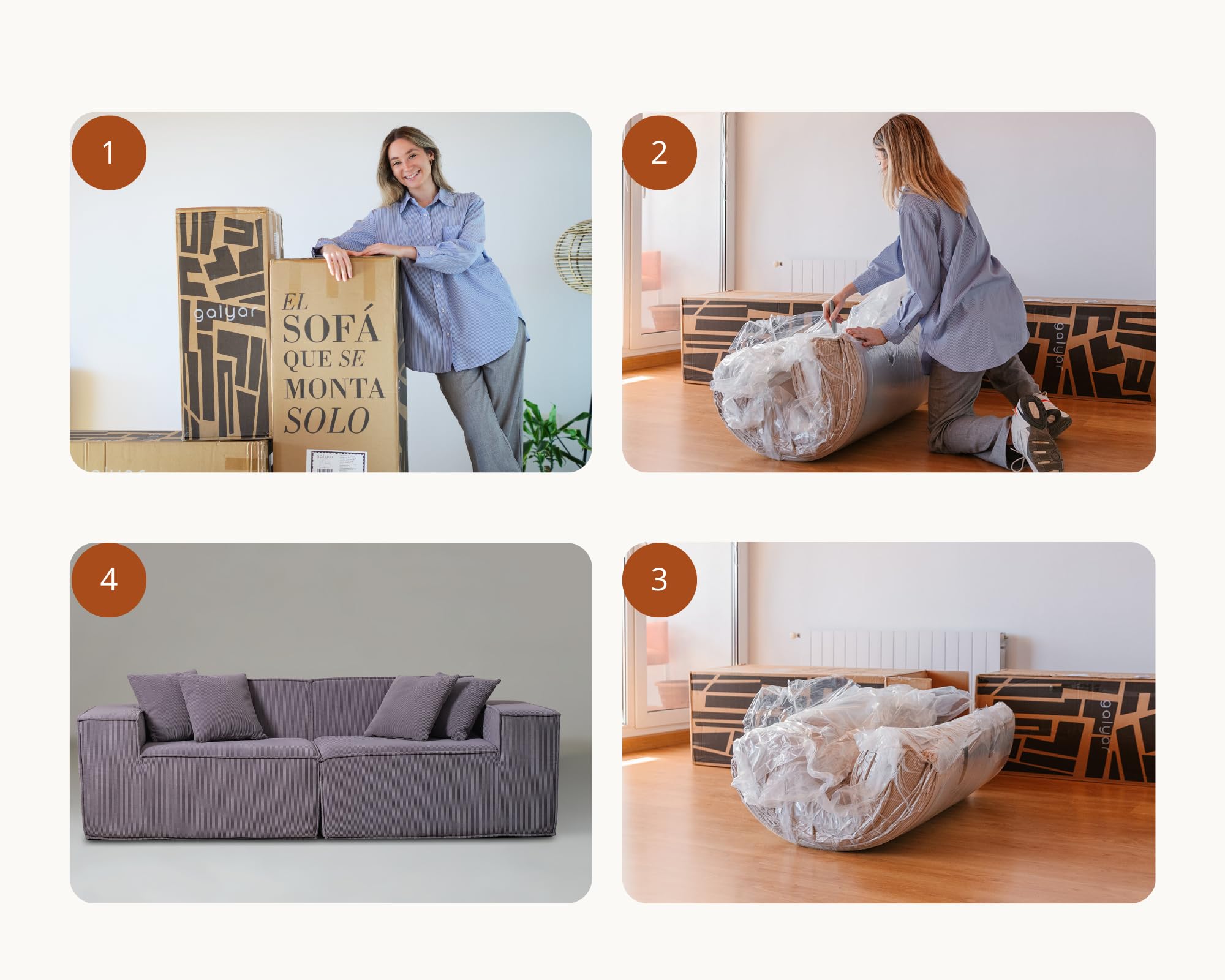Sofá Cube Modular Espuma Comprimida al vacío envío en Caja Sin Montaje (Pana Gris, Sofá 2 Piezas)