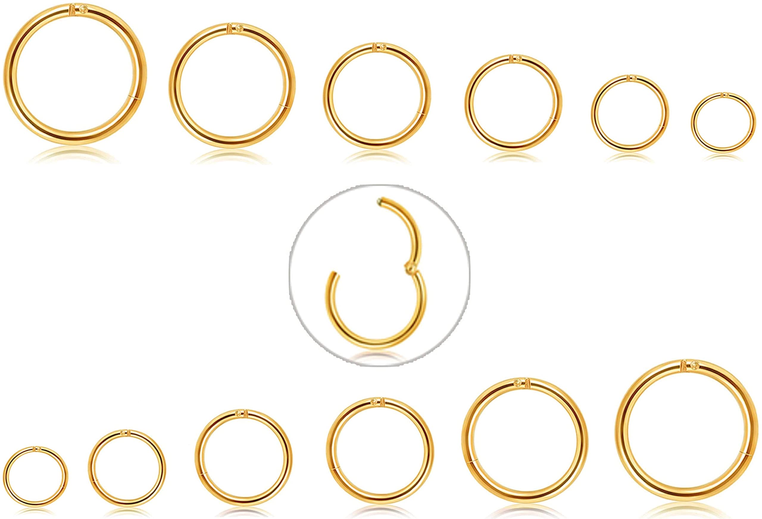 CASSIECA12 Unids 16G de Acero Inoxidable Nariz Piercing Aro Pendientes para Las Mujeres Niñas Anillo de Piercing de Nariz Pierna del Labio Joyería del Cuerpo 6-16mm