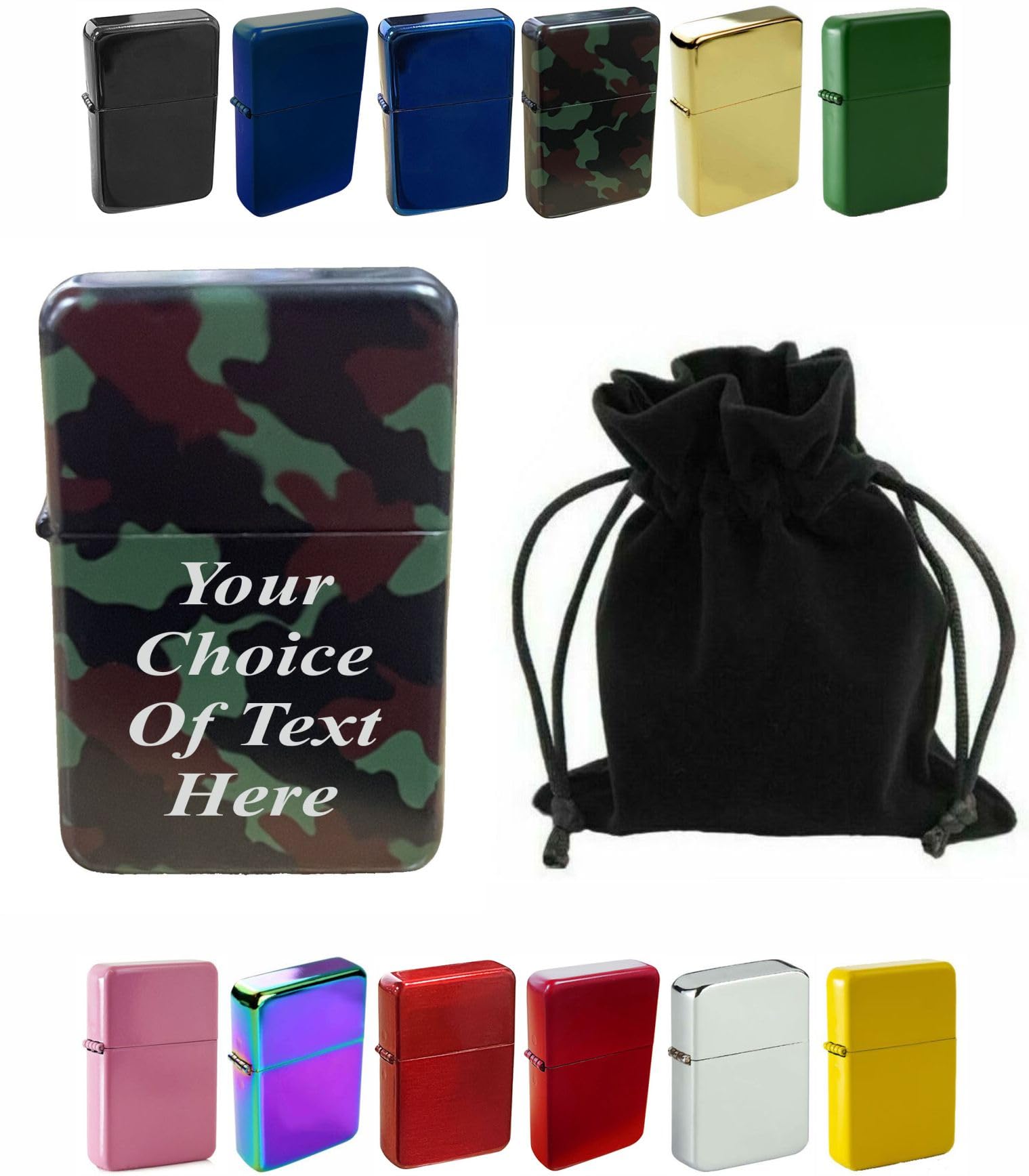 Larryroo Camouflage Personalised Engraved Lighter For Birthday, Fathers Day, Anniversary, Choice Of Colours - With Luxury Gift Pouch Packaging (Camouflage)