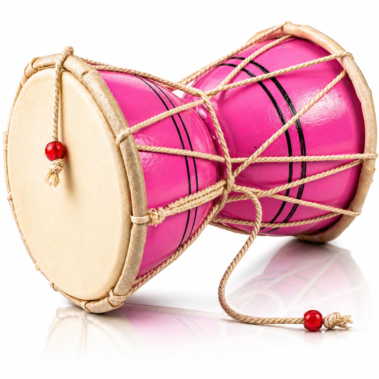 Handgemachtes Holz & Leder Klassischer indischer Volk Dumroo Damroo Damaru Handtrommel Set Percussion Dekorative Sammlungsmusik-Weltmusikinstrumente (Pink)