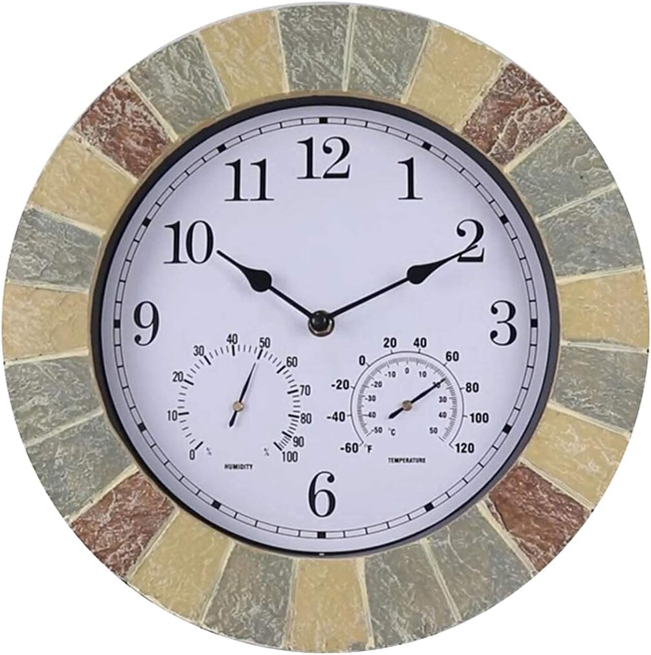 14in Large Outdoor Waterproof Wall Clock, Retro Garden Resin Wall Clock with Temperature and Humidity Meter, Silent Battery Operated Outside Decorative Clock for Patio Bathroom Kit