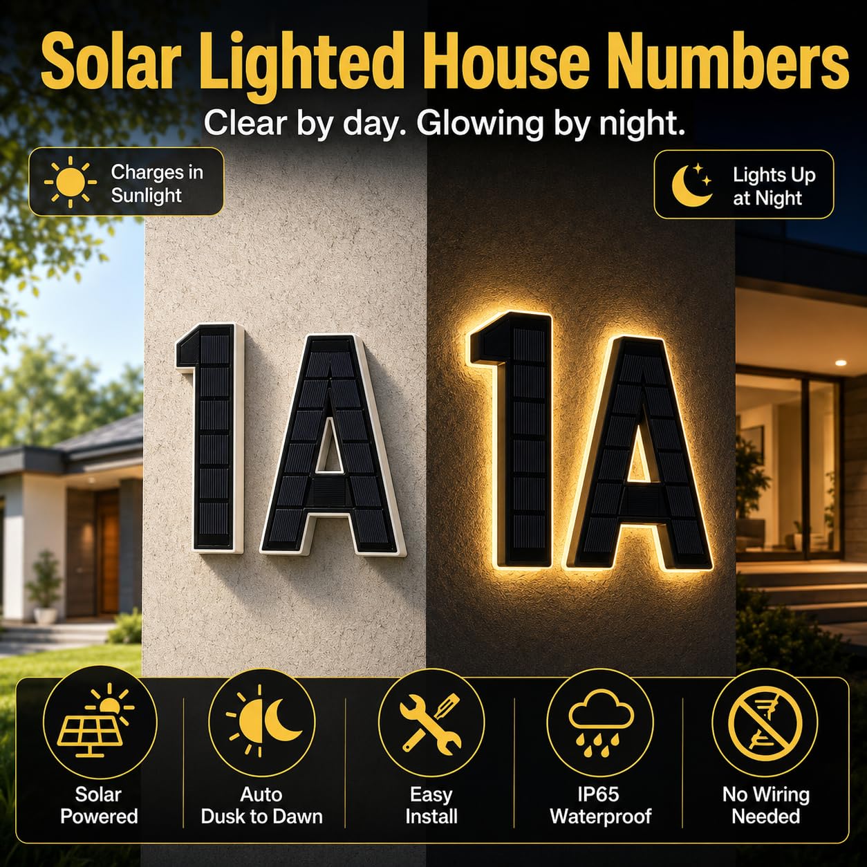 Señal de número de casa solar de 9 pulgadas para exterior, señales de números de dirección LED impermeables grandes, para visibilidad nocturna exterior 7