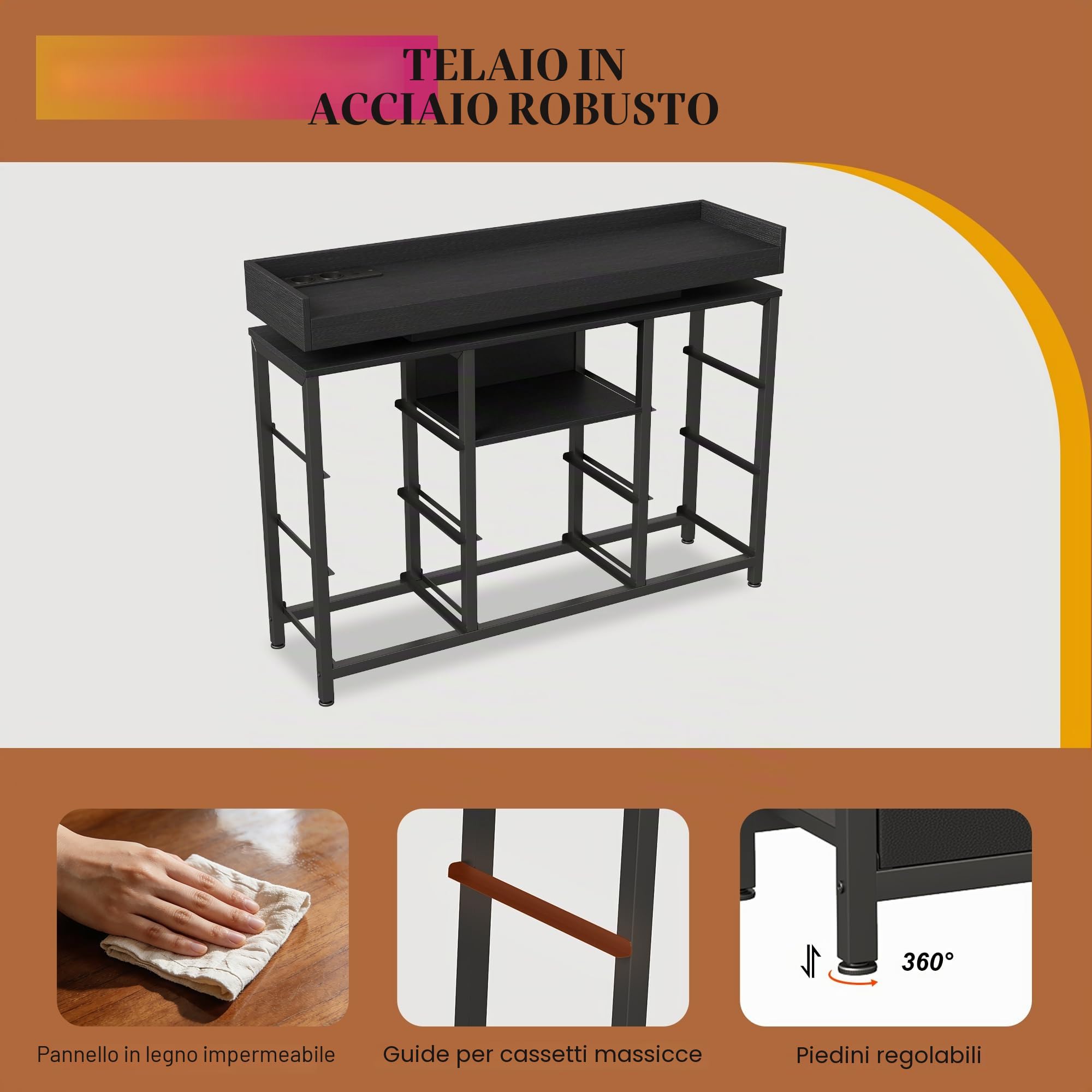 Cassettiera con 8 cassetti, in tessuto con illuminazione a LED, credenza con porte di ricarica USB, armadietto portaoggetti per camera da letto, soggiorno e corridoio (nero, 8 cassetti)