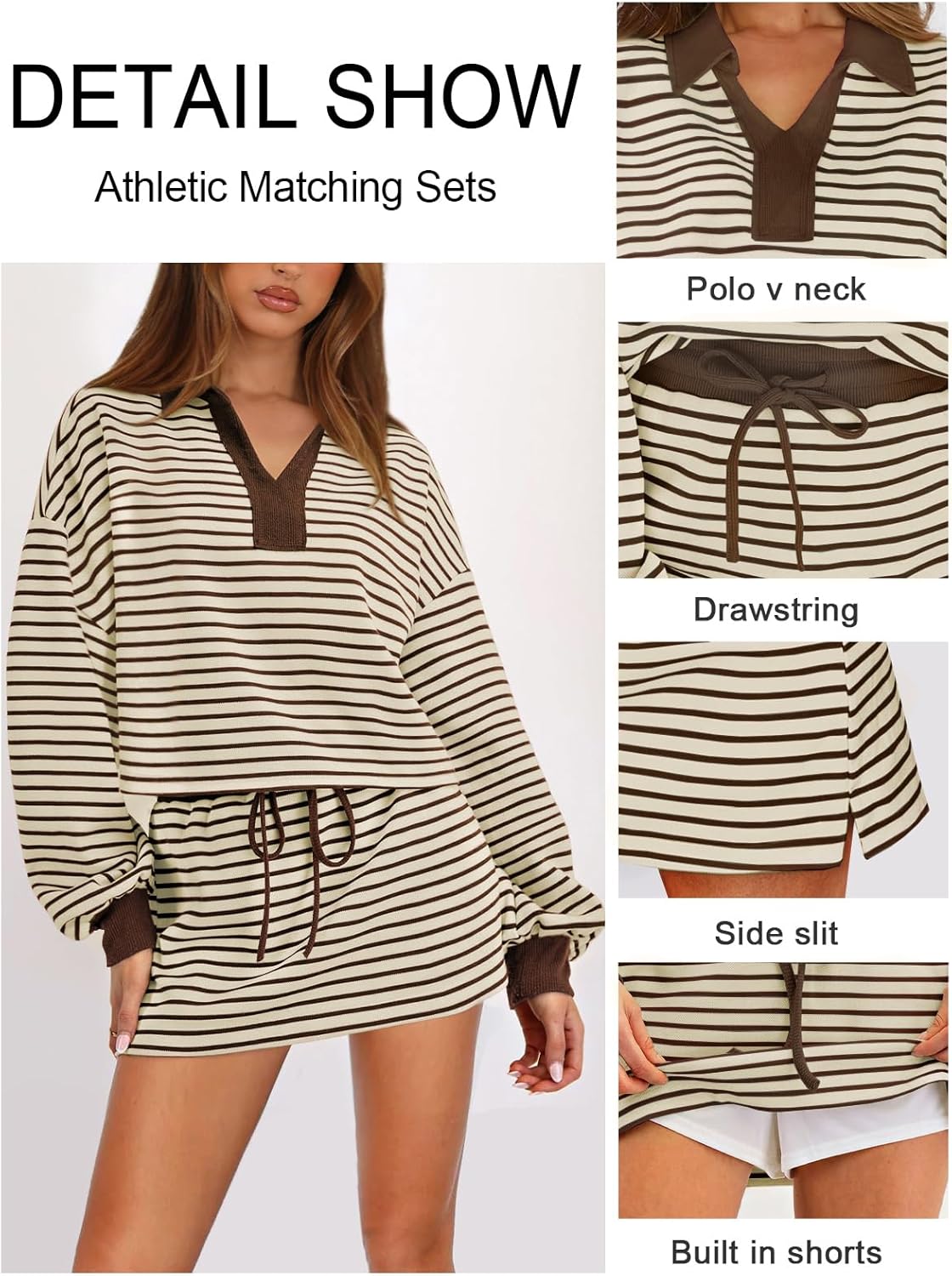 Women's Striped 2 Piece Set for women Sweatshirt Mini Skirt Sets Tennis Workout Tracksuit Matching Lounge Outfits - Image 3