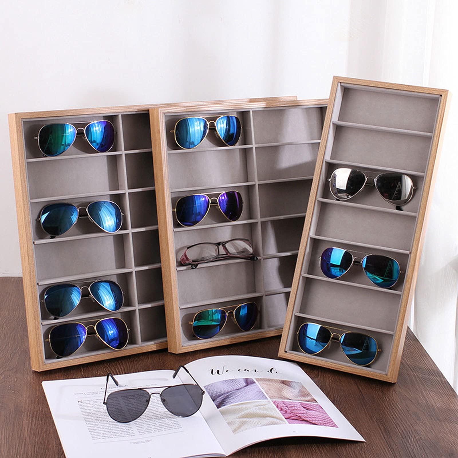 Espositore per Occhiali da Sole Supporto per occhiali in legno per occhiali da sole Supporto per display Supporto, Porta espositore in vetro, supporto per occhiali, confezione da 3 Per Esposizione Com