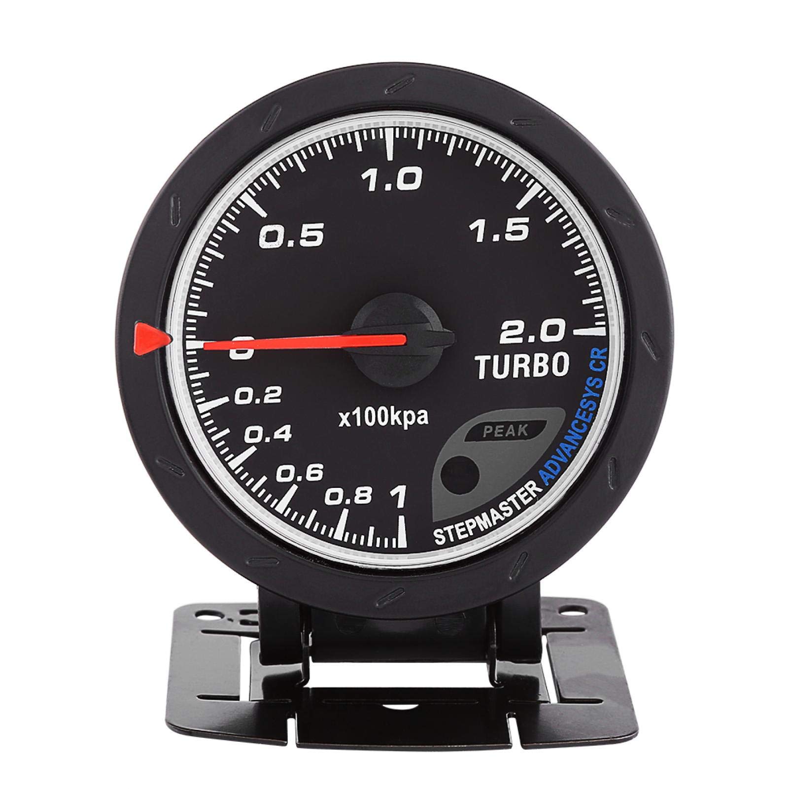 Wskaźnik doładowania Wskaźnik Kpa, wskaźnik doładowania z uchwytem Uniwersalny 60mm LED Turbo Boost miernik Miernik Czarna powłoka Turbo Gauge do samochodu wyścigowego 0-200 Kpa