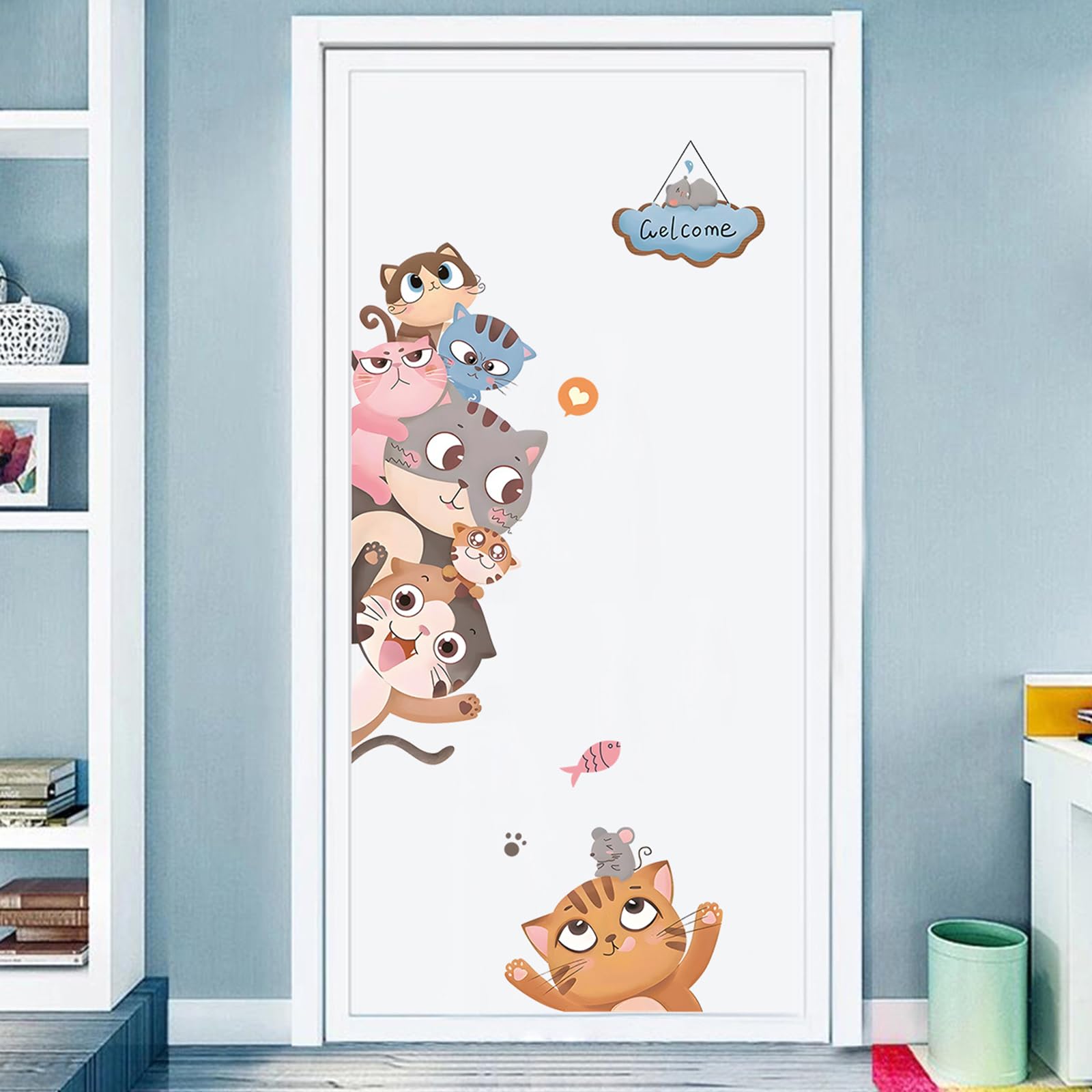 Kids Room Wall Stickers – Removable Peel and Stick Cute Cat Wall Decals for Nursery, Toddler Bedroom, Playroom, Classroom, Living Room, Door & Window