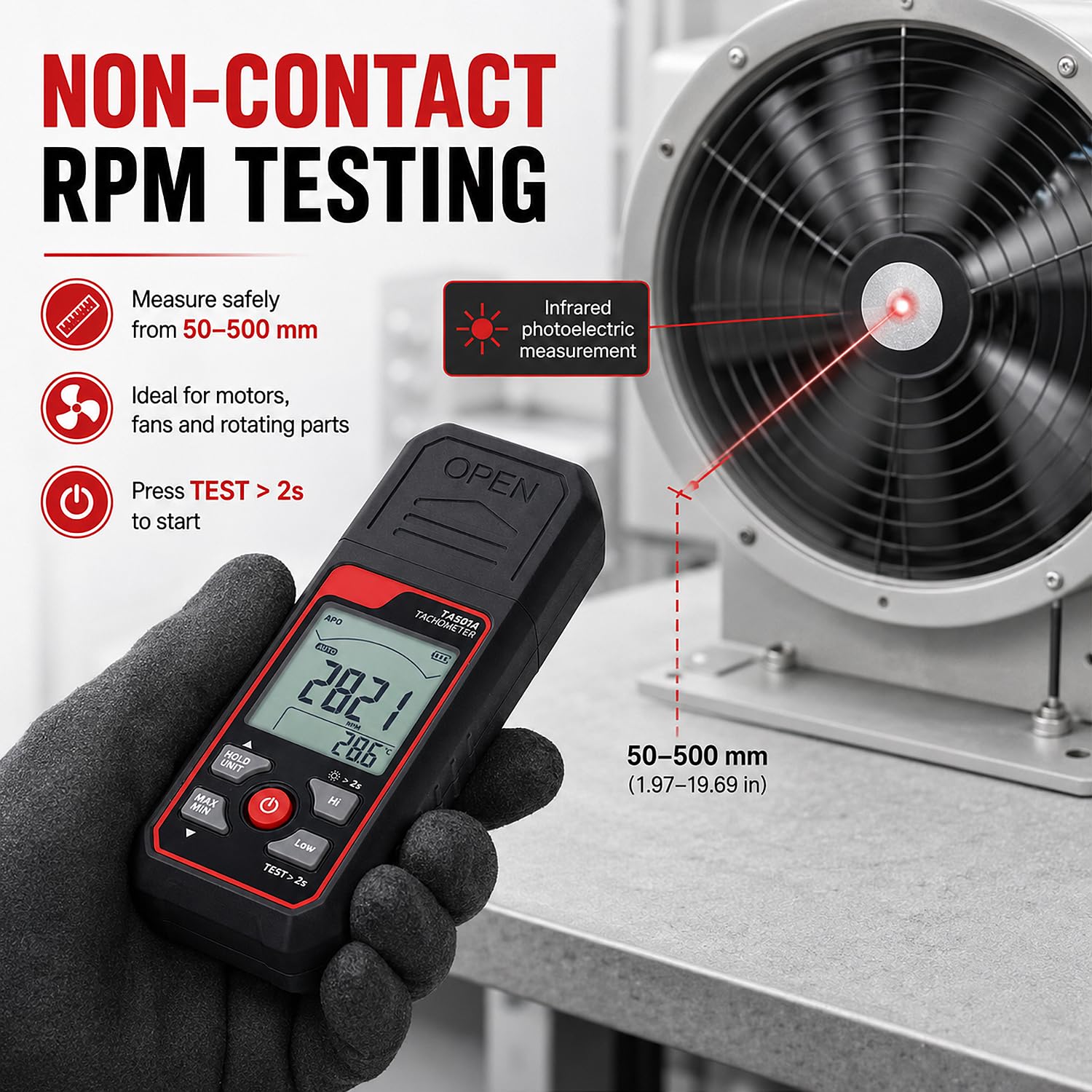Tachimetro Digitale Senza Contatto, 2,5 a 999.999 RPM Misuratore Fotoelettrico Della Velocità di Rotazione, Precisione Dello 0,05%, Con Allarme, per Il Controllo Della Velocità di Motori E Ventole